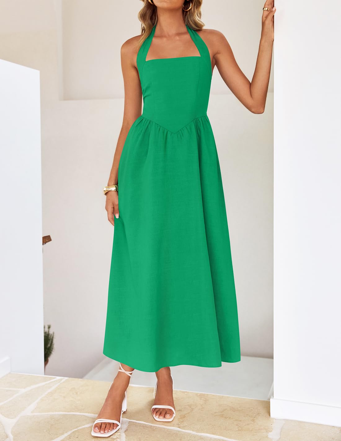 Foto 8 pulgar | Vestido Zesica Summer Halter Midi Green Sin Mangas Para Mujer - Venta Internacional.