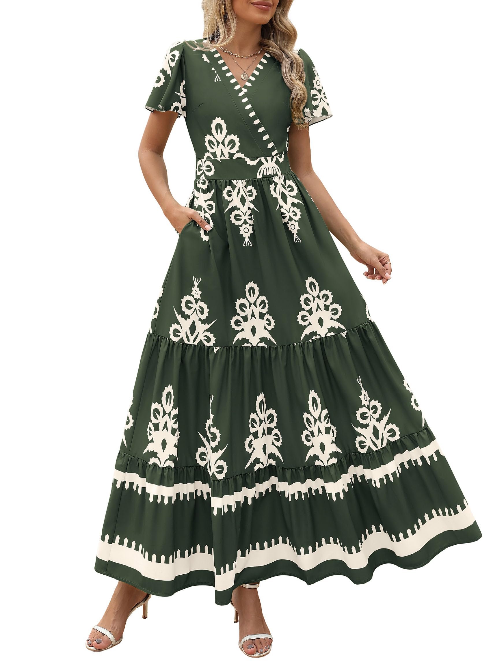 Vestido Largo Prettygarden Para Mujer, Verano 2025, Cuello En V, Estampado Floral - Venta Internacional.