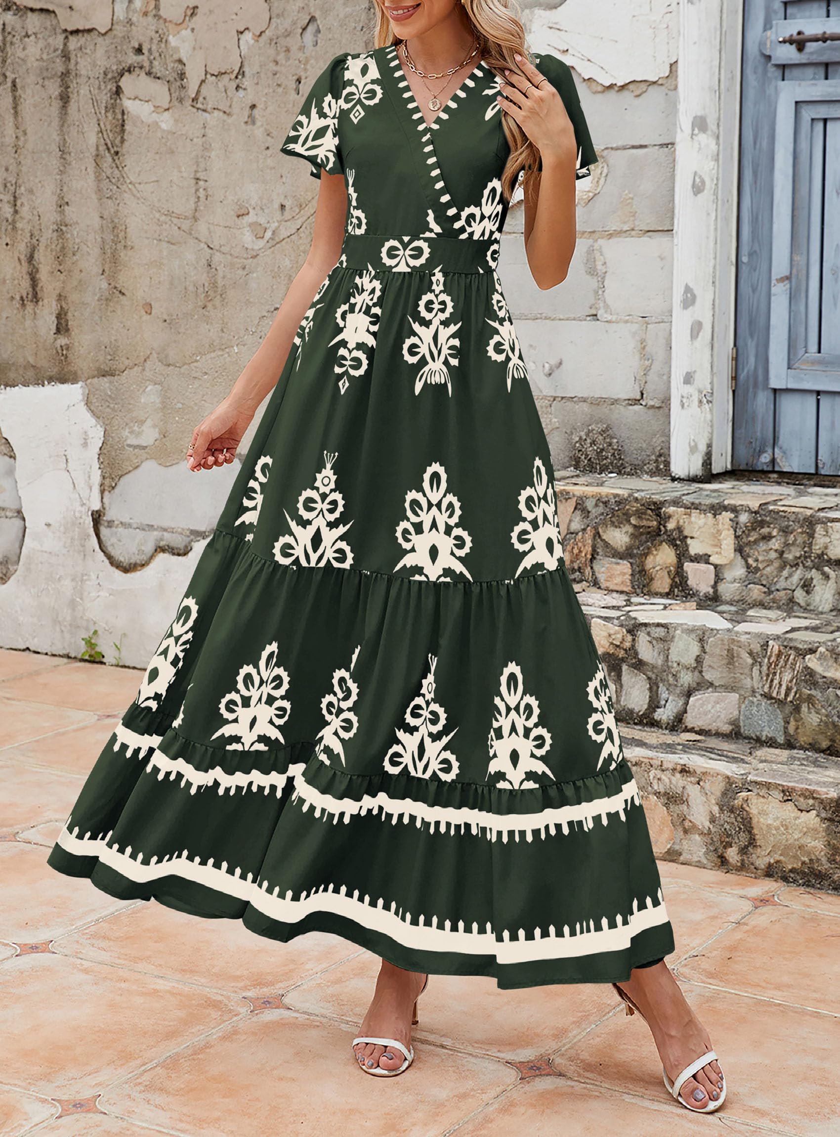 Foto 4 | Vestido Largo Prettygarden Para Mujer, Verano 2025, Cuello En V, Estampado Floral - Venta Internacional.