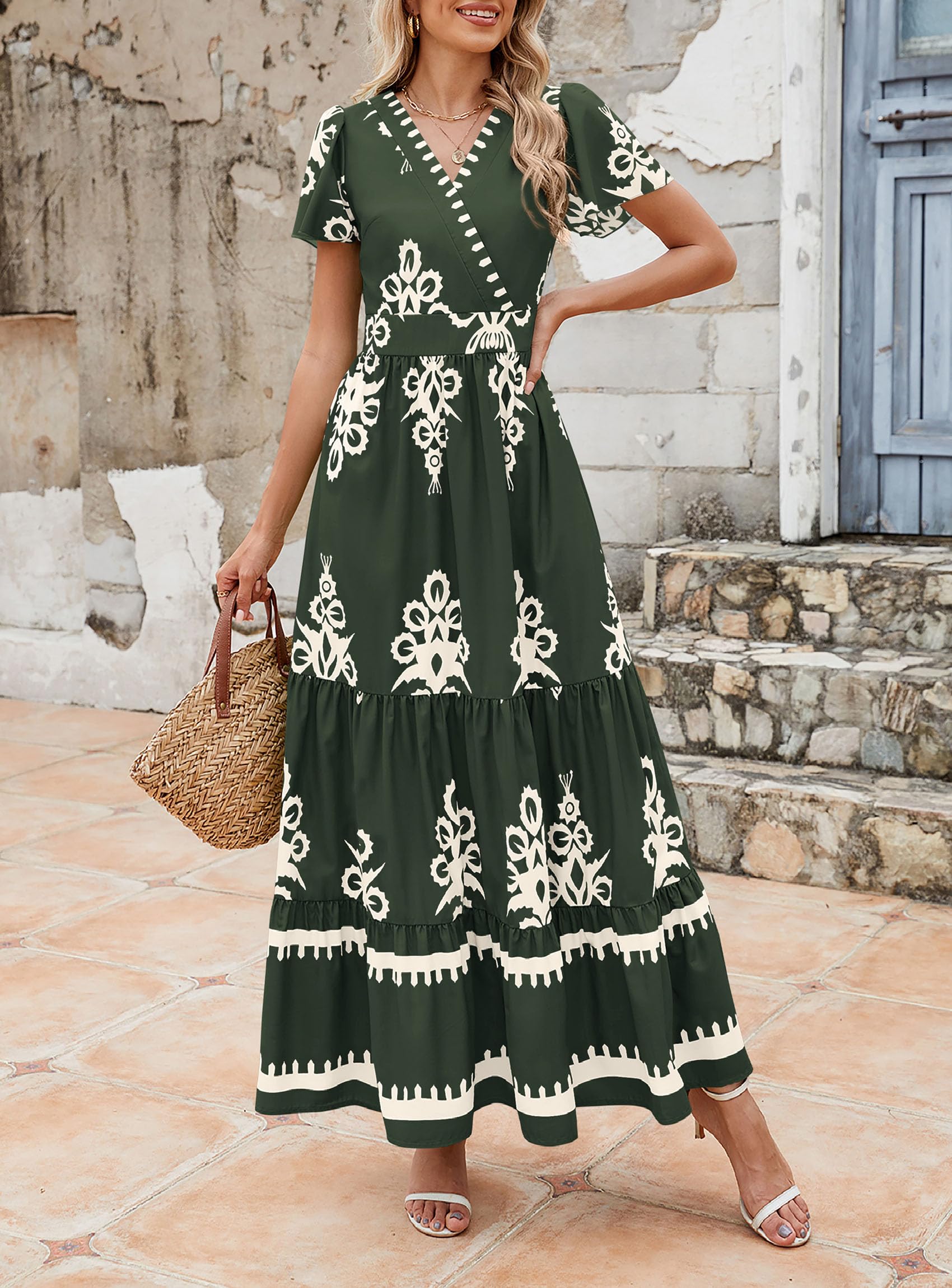 Foto 5 | Vestido Largo Prettygarden Para Mujer, Verano 2025, Cuello En V, Estampado Floral - Venta Internacional.