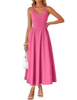 Foto 1 | Vestido De Verano Zesica, Sin Mangas, Halter, Midi, Rosa Intenso, Para Mujer - Venta Internacional.