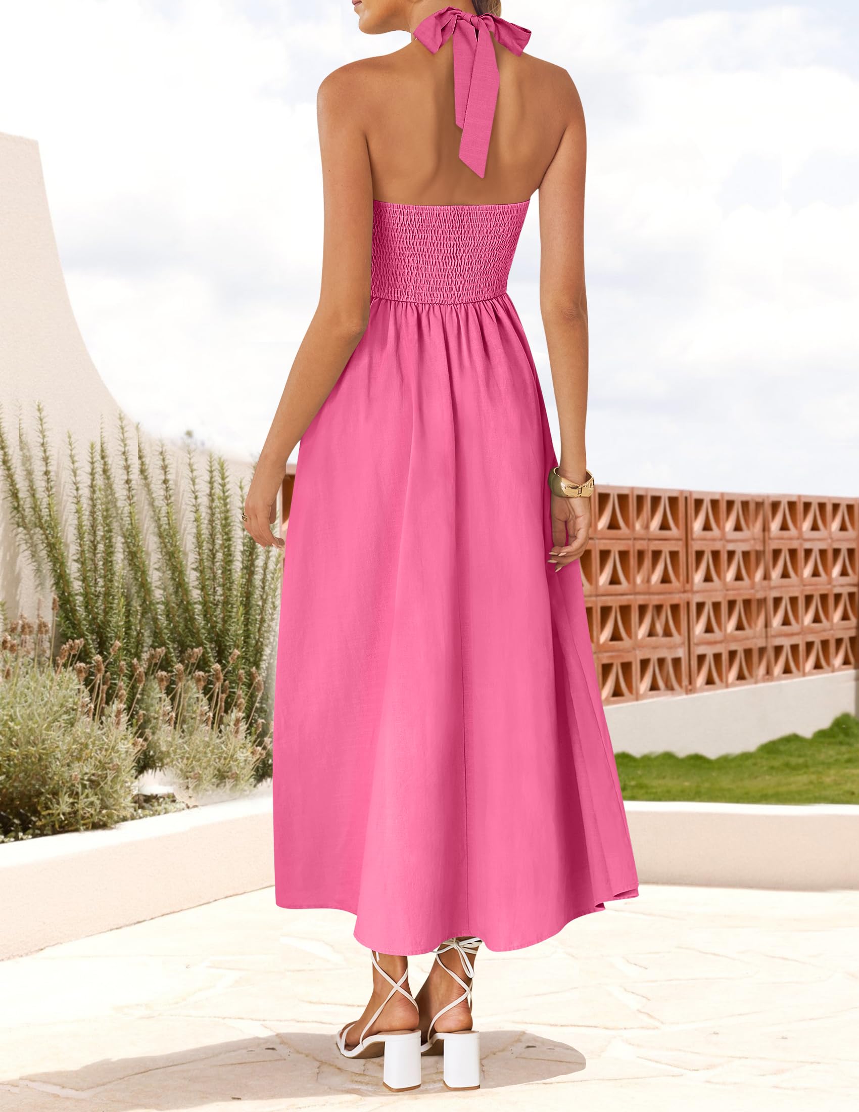 Foto 4 pulgar | Vestido De Verano Zesica, Sin Mangas, Halter, Midi, Rosa Intenso, Para Mujer - Venta Internacional.