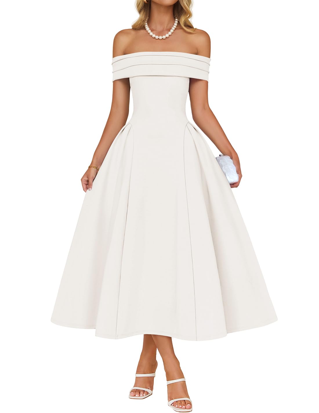 Foto 2 pulgar | Vestido De Cóctel Zesica Elegante Con Hombros Descubiertos, Línea A, Blanco, Xl - Venta Internacional.