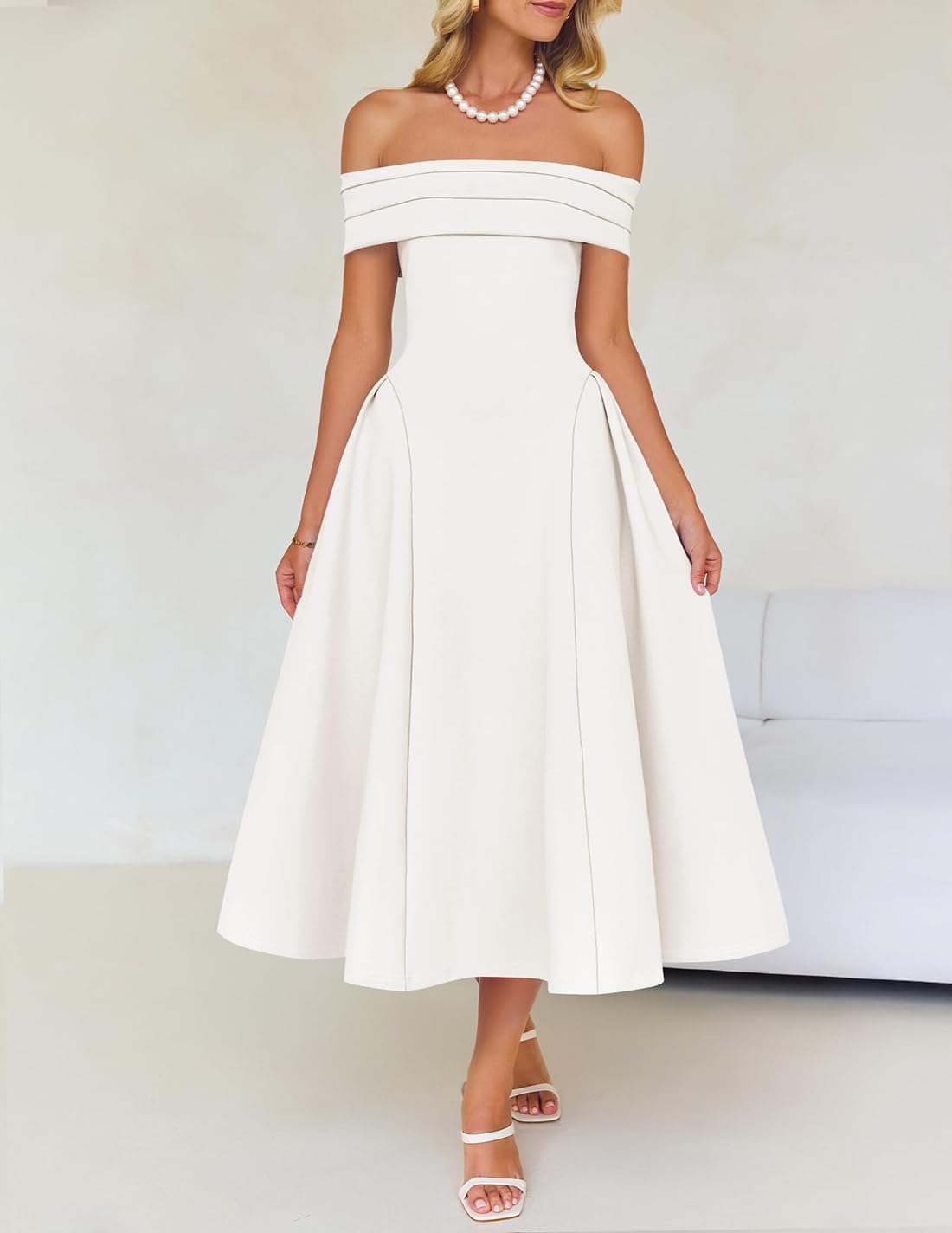 Foto 3 pulgar | Vestido De Cóctel Zesica Elegante Con Hombros Descubiertos, Línea A, Blanco, Xl - Venta Internacional.
