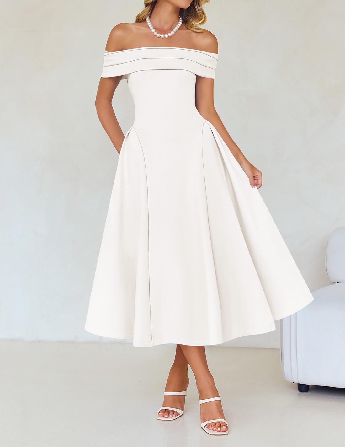 Foto 4 pulgar | Vestido De Cóctel Zesica Elegante Con Hombros Descubiertos, Línea A, Blanco, Xl - Venta Internacional.