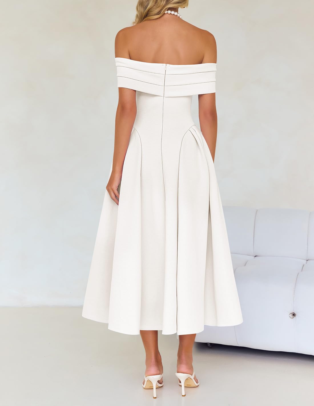 Foto 5 pulgar | Vestido De Cóctel Zesica Elegante Con Hombros Descubiertos, Línea A, Blanco, Xl - Venta Internacional.