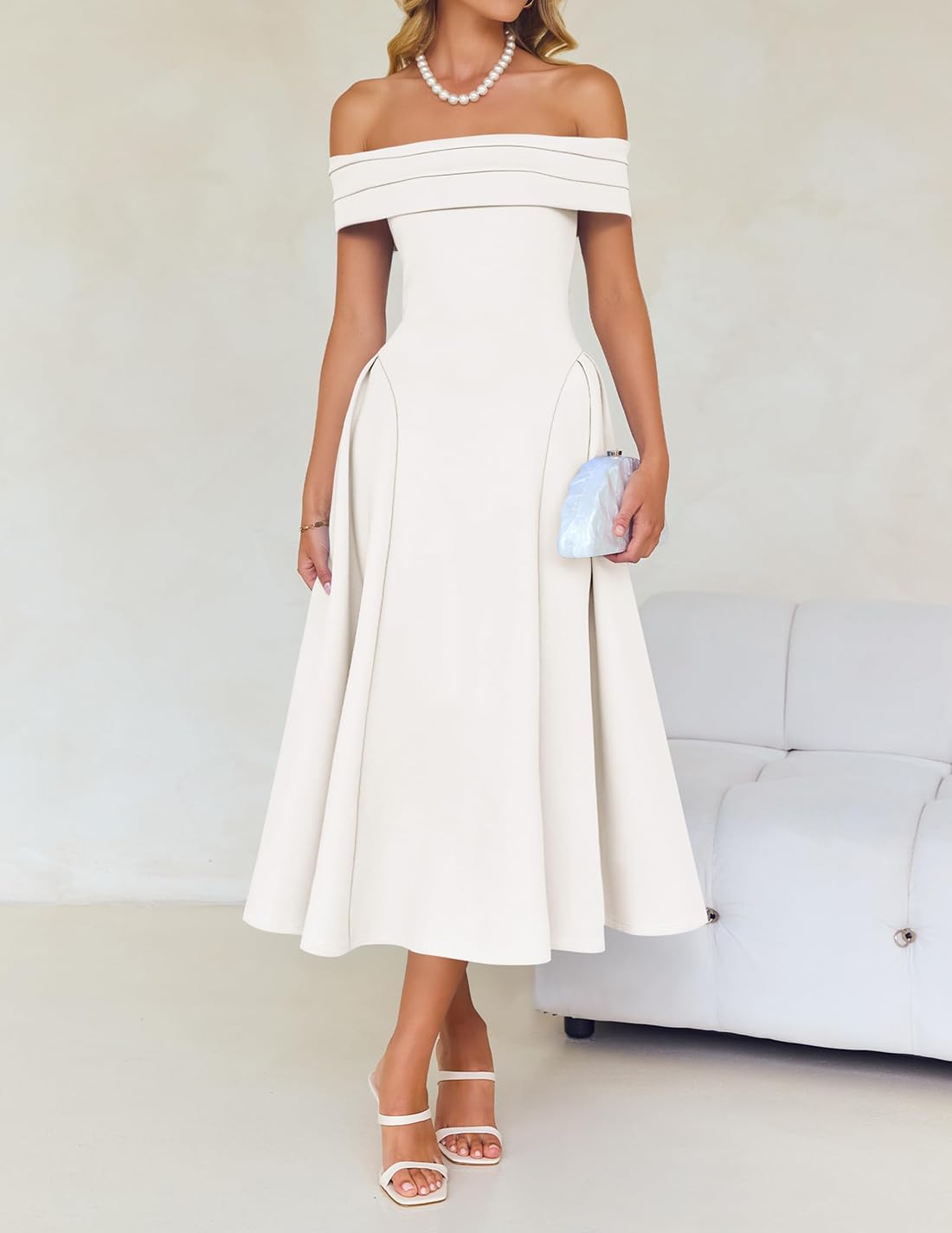 Foto 7 pulgar | Vestido De Cóctel Zesica Elegante Con Hombros Descubiertos, Línea A, Blanco, Xl - Venta Internacional.