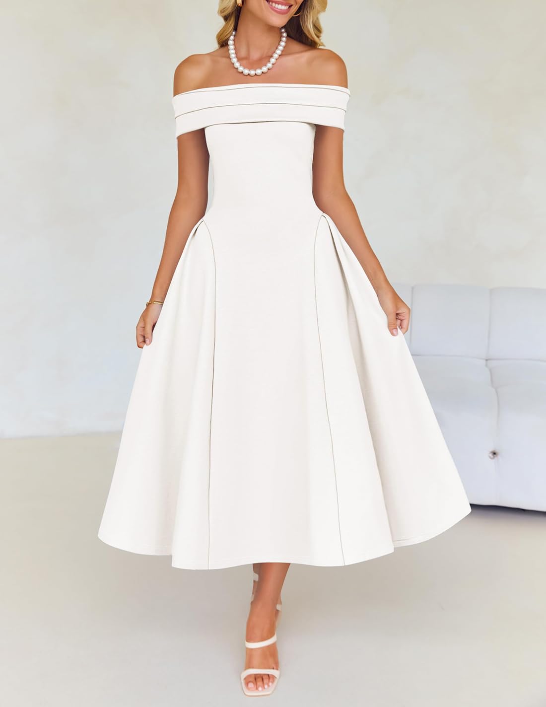Foto 8 pulgar | Vestido De Cóctel Zesica Elegante Con Hombros Descubiertos, Línea A, Blanco, Xl - Venta Internacional.