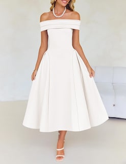 Foto 7 | Vestido De Cóctel Zesica Elegante Con Hombros Descubiertos, Línea A, Blanco, Xl - Venta Internacional.