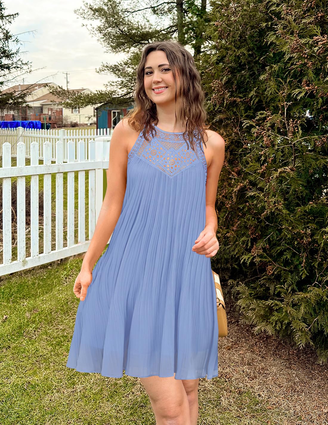 Foto 6 | Vestido Zesica Summer 2025 Halter Chiffon Mini Blue Para Mujer - Venta Internacional.