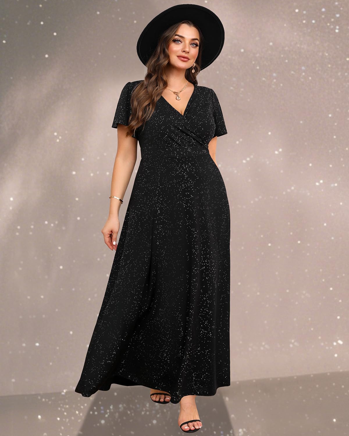 Foto 2 | Vestido Formal, Largo Y Curvilíneo, Negro, A La Moda, Pinup, Con Mangas - Venta Internacional.