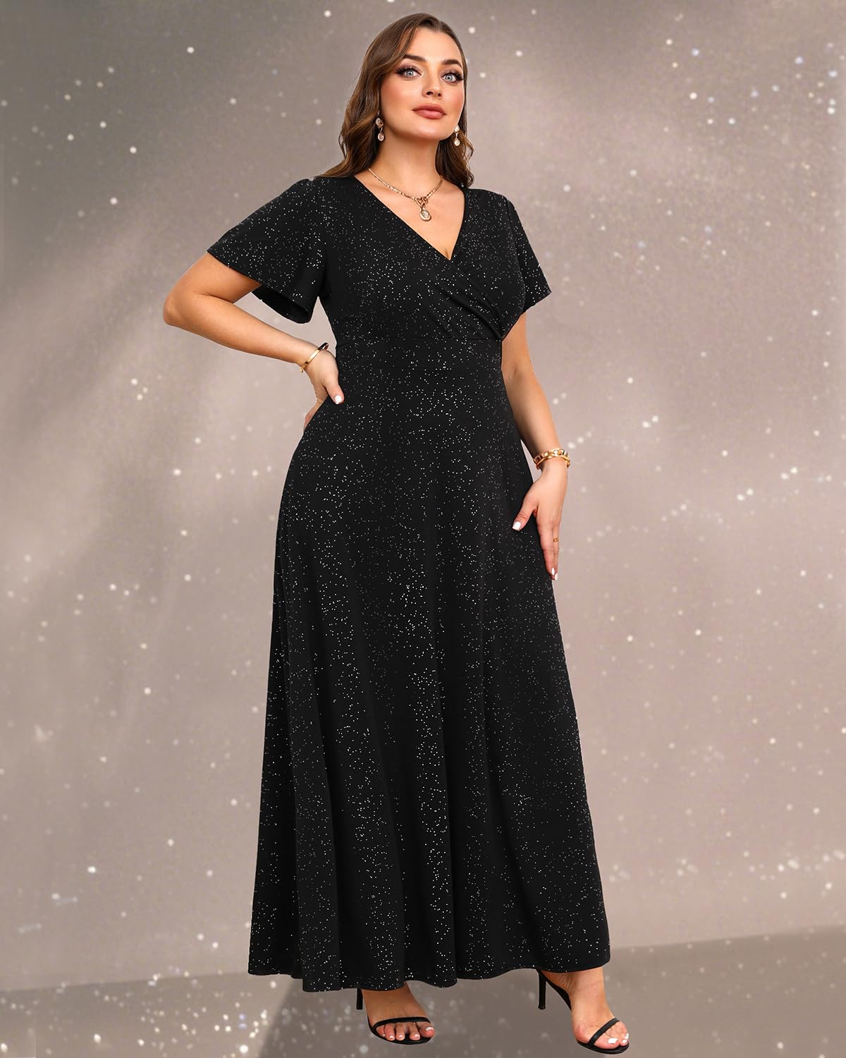 Foto 6 pulgar | Vestido Formal, Largo Y Curvilíneo, Negro, A La Moda, Pinup, Con Mangas - Venta Internacional.