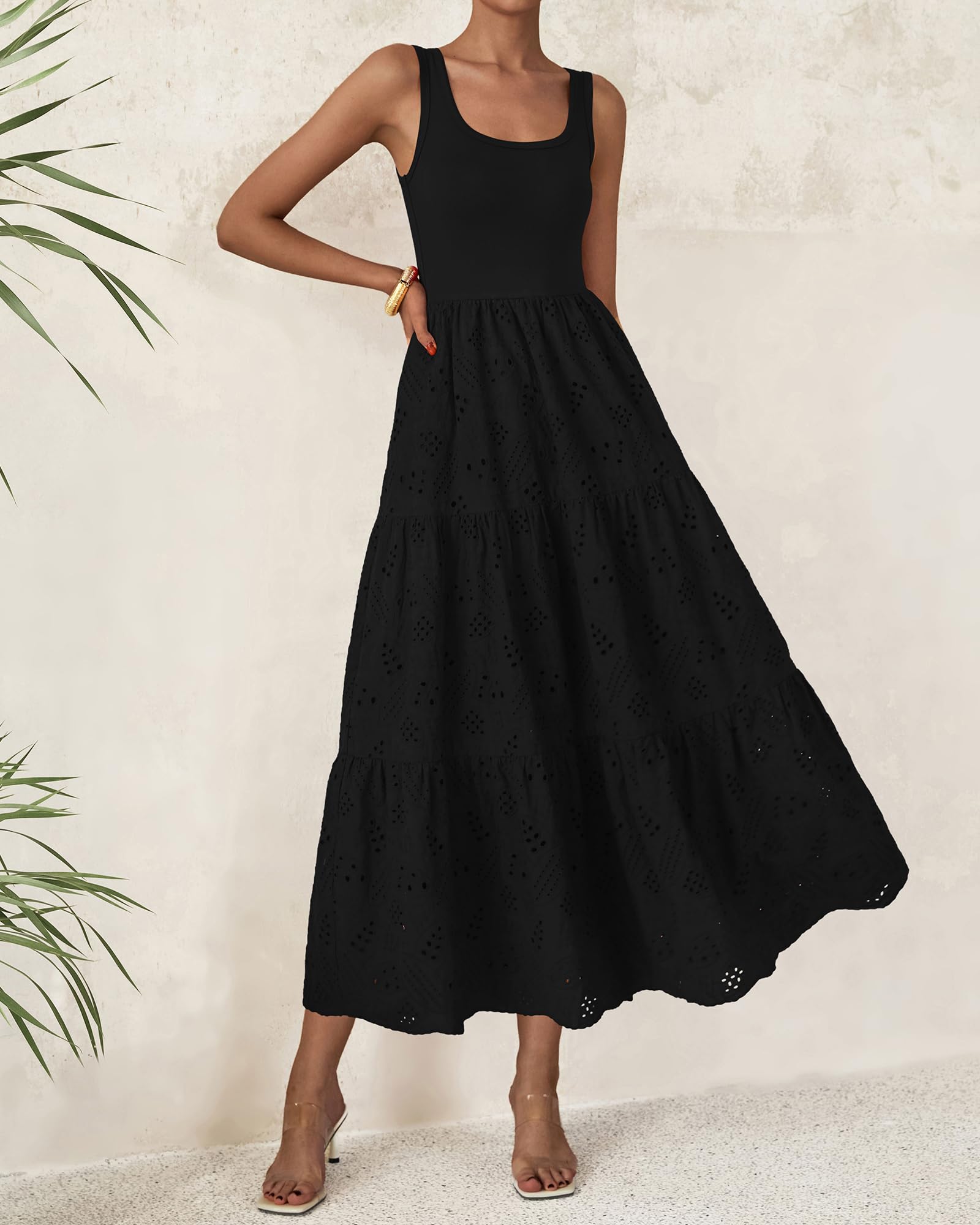 Foto 3 pulgar | Vestido Btfbm Para Mujer Con Ojales De Verano, Midi, Sin Mangas, Negro - Venta Internacional.