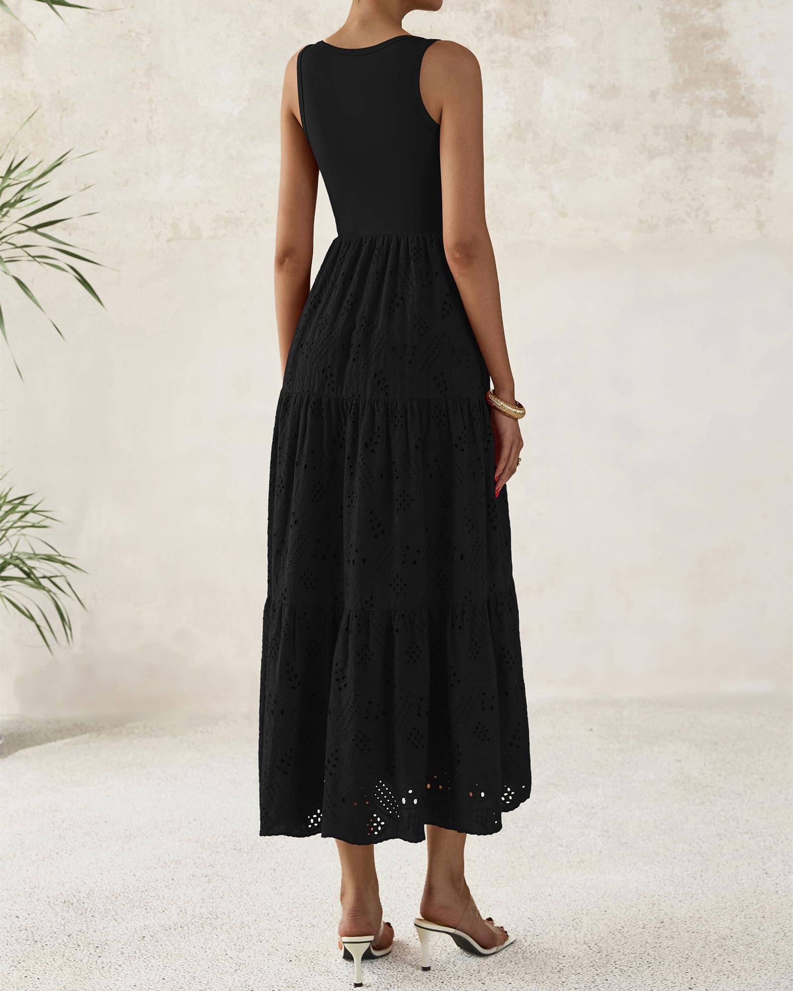 Foto 5 pulgar | Vestido Btfbm Para Mujer Con Ojales De Verano, Midi, Sin Mangas, Negro - Venta Internacional.
