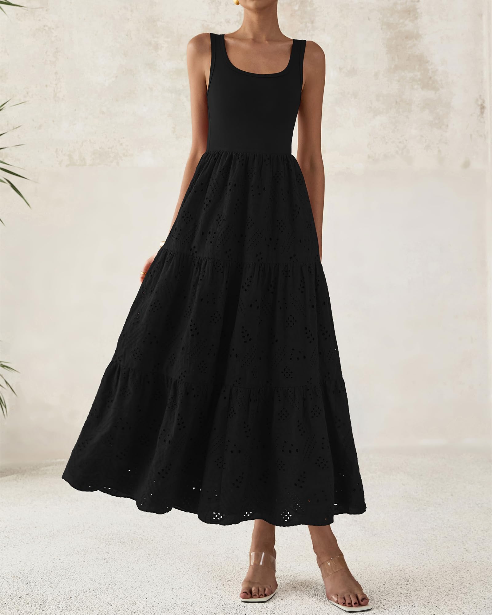 Foto 8 pulgar | Vestido Btfbm Para Mujer Con Ojales De Verano, Midi, Sin Mangas, Negro - Venta Internacional.