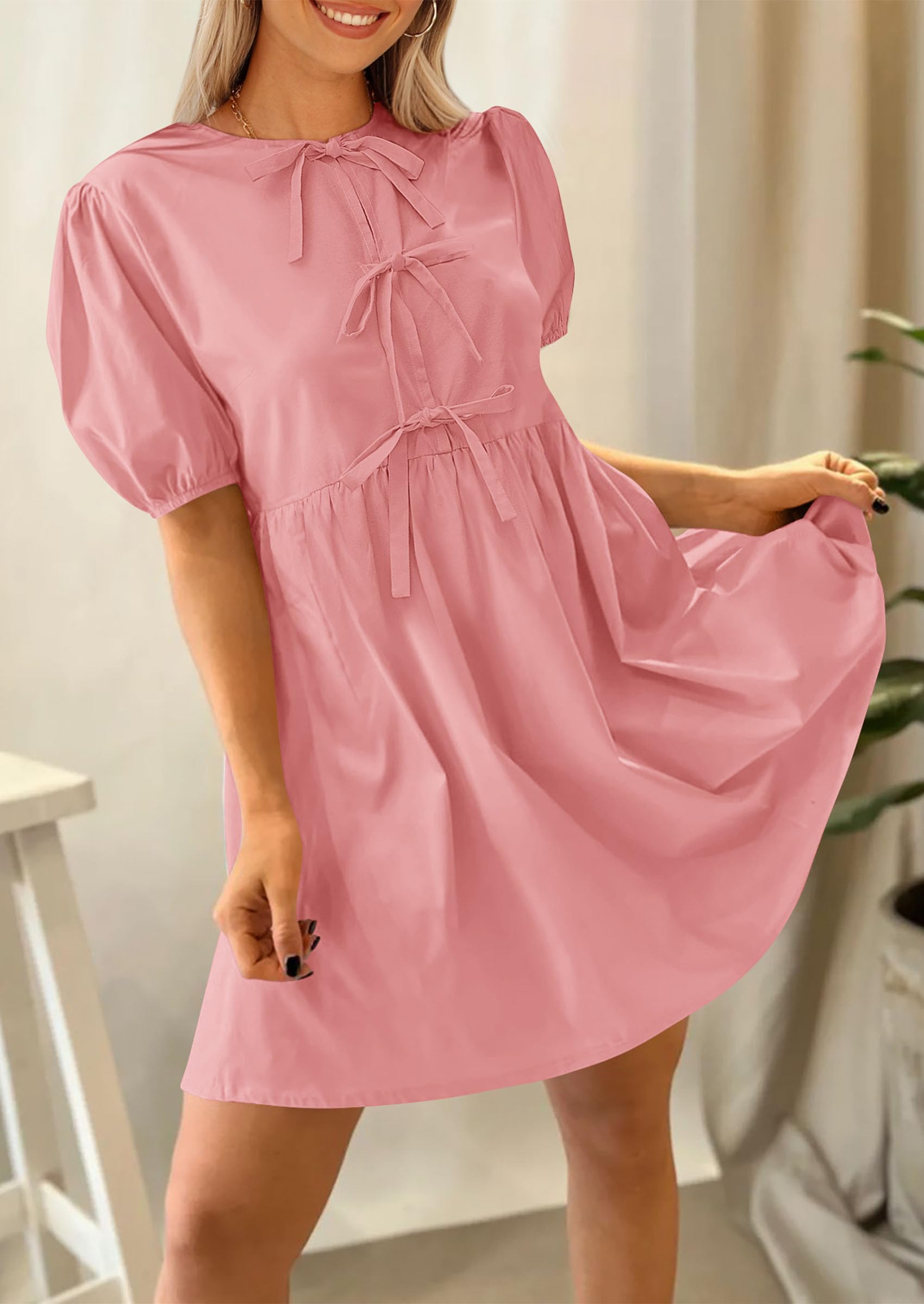 Foto 4 pulgar | Vestido Prettygarden Para Mujer, Mini Pajarita De Verano En Forma De A, Rosa - Venta Internacional.