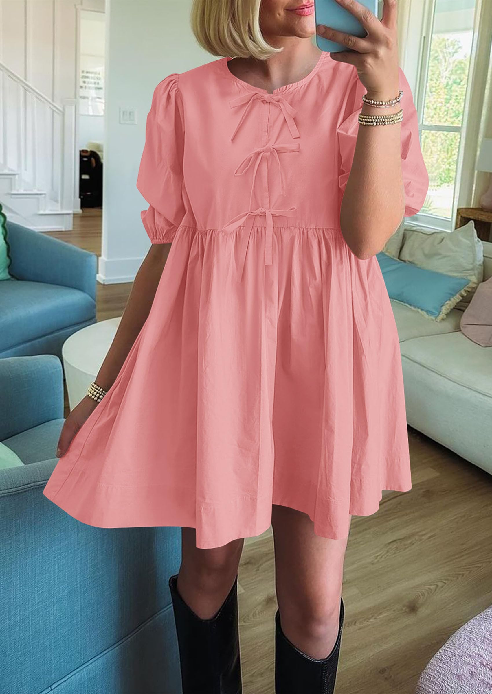 Foto 5 pulgar | Vestido Prettygarden Para Mujer, Mini Pajarita De Verano En Forma De A, Rosa - Venta Internacional.