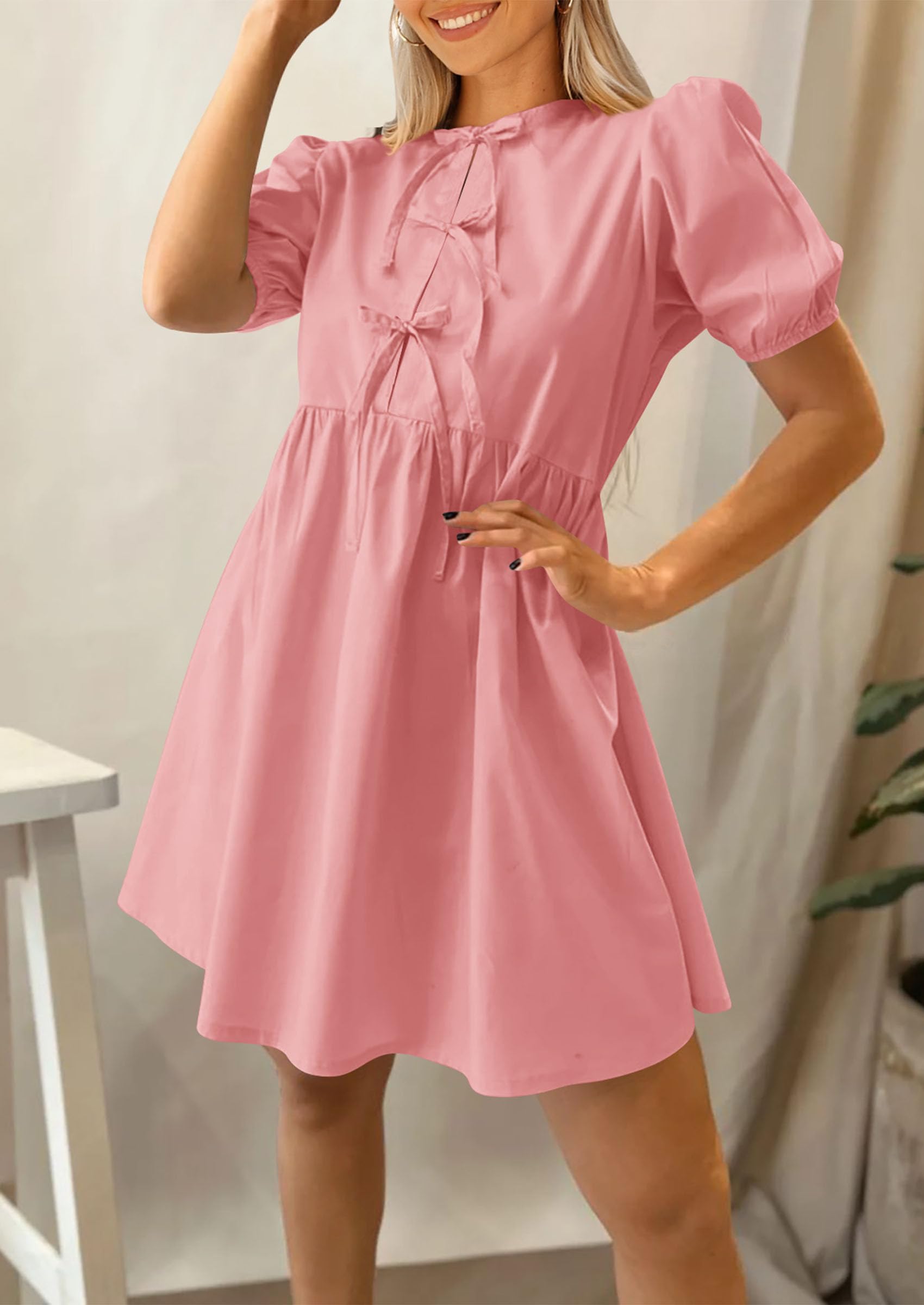 Foto 6 pulgar | Vestido Prettygarden Para Mujer, Mini Pajarita De Verano En Forma De A, Rosa - Venta Internacional.
