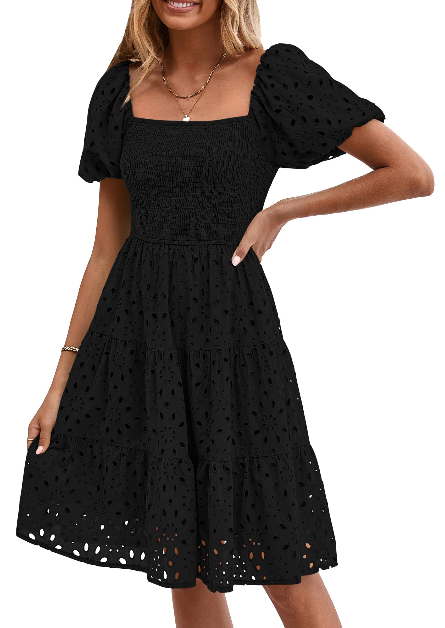 Foto 2 pulgar | Vestido Prettygarden Para Mujer, De Verano, Con Ojales En Los Hombros Descubiertos, Negro - Venta Internacional.