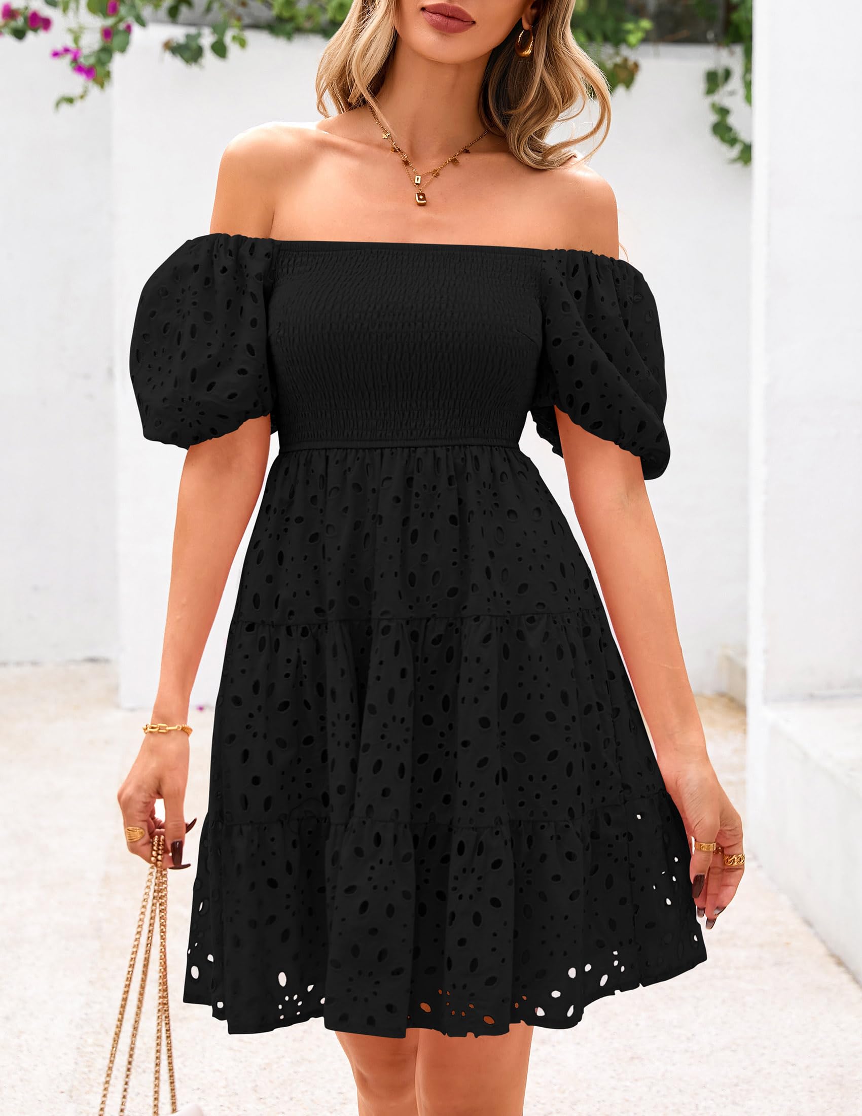 Foto 4 pulgar | Vestido Prettygarden Para Mujer, De Verano, Con Ojales En Los Hombros Descubiertos, Negro - Venta Internacional.