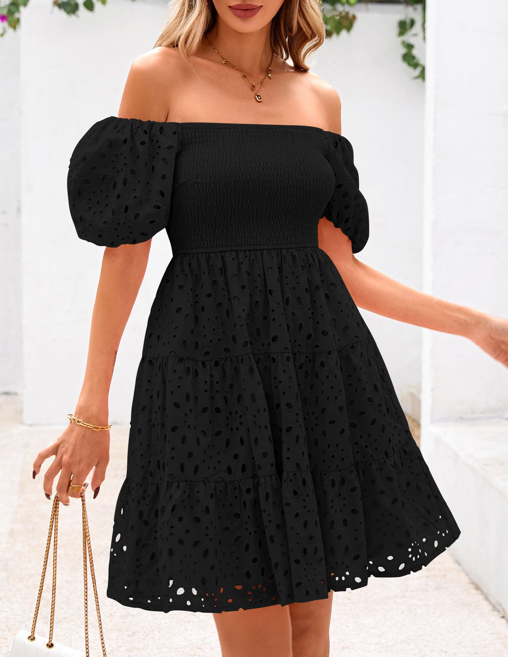 Foto 5 pulgar | Vestido Prettygarden Para Mujer, De Verano, Con Ojales En Los Hombros Descubiertos, Negro - Venta Internacional.