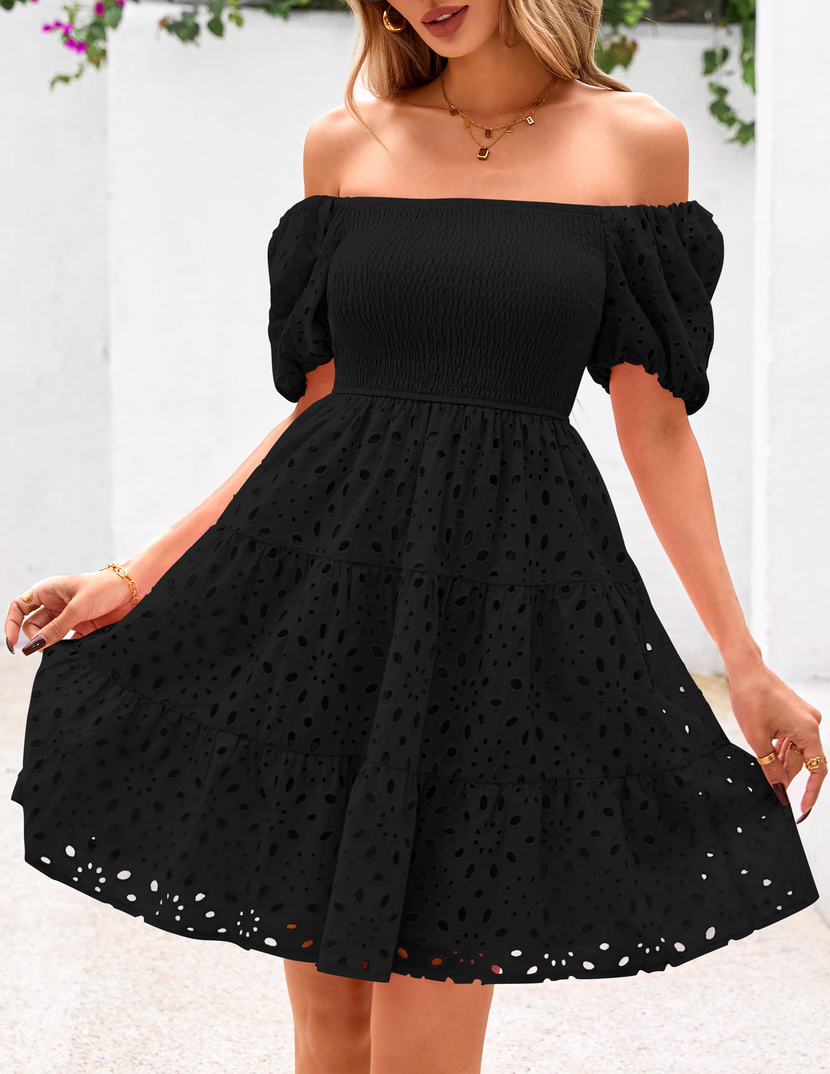 Foto 5 | Vestido Prettygarden Para Mujer, De Verano, Con Ojales En Los Hombros Descubiertos, Negro - Venta Internacional.