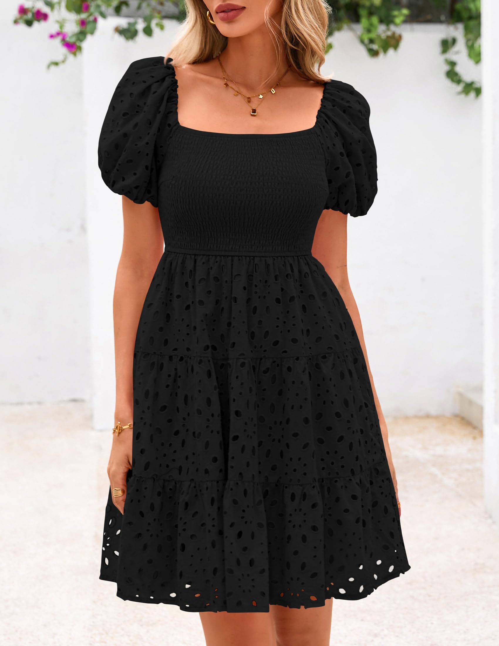 Foto 7 pulgar | Vestido Prettygarden Para Mujer, De Verano, Con Ojales En Los Hombros Descubiertos, Negro - Venta Internacional.