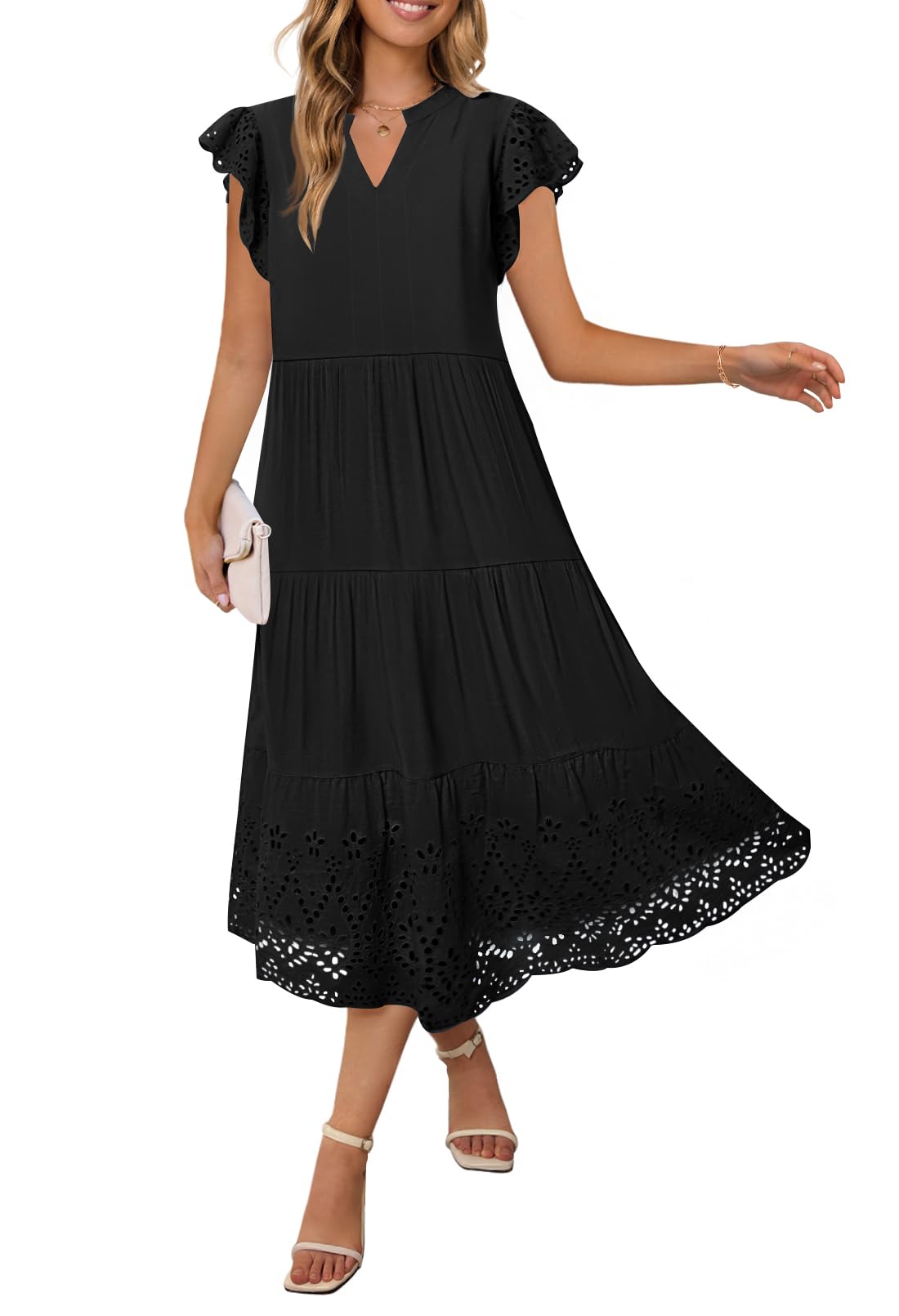 Foto 1 | Vestido Merokeety 2025, Verano, Manga Corta, Cuello En V, Corte A, Negro - Venta Internacional.