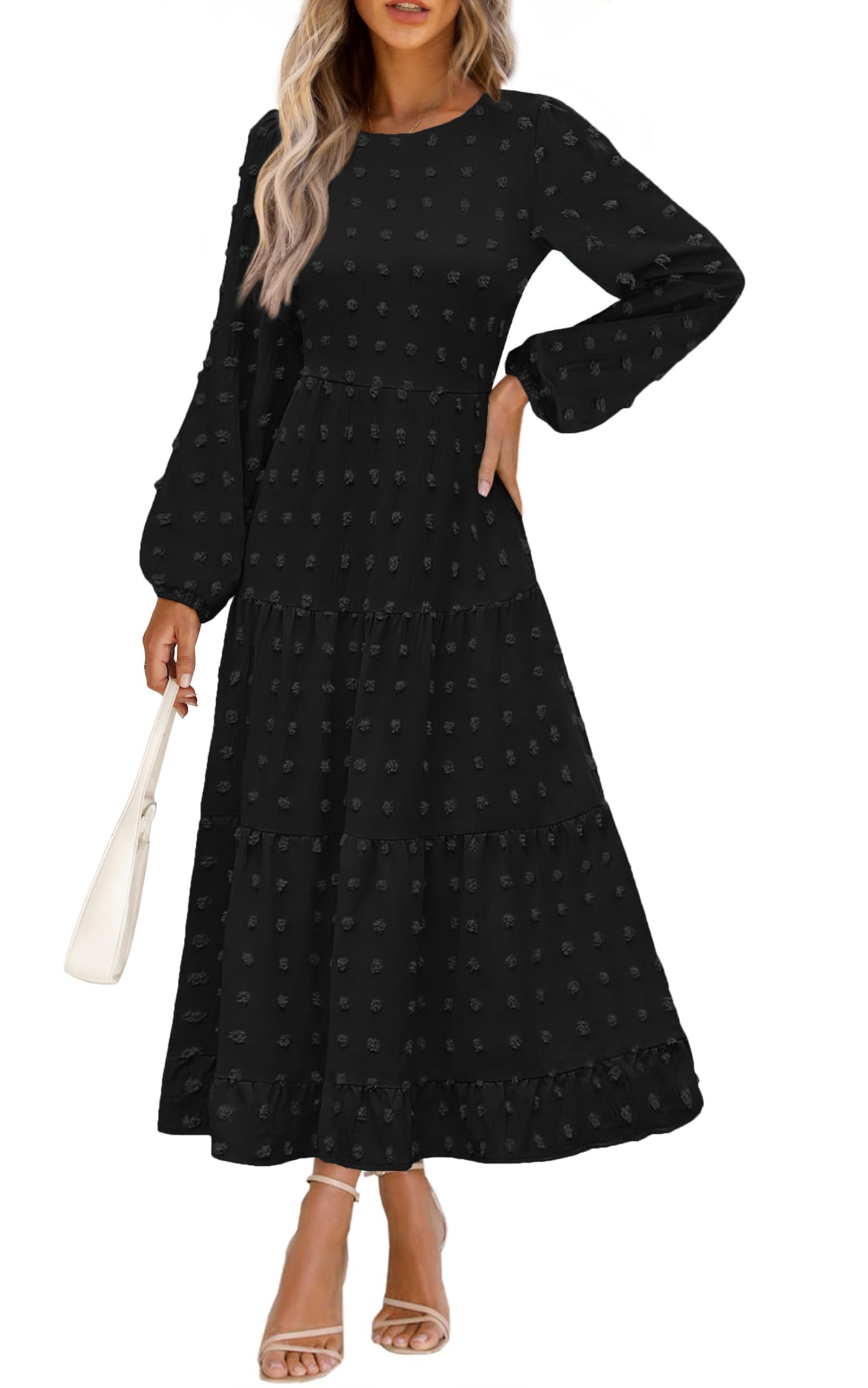 Foto 2 pulgar | Vestido Largo Prettygarden Para Mujer, Elegante, Con Lunares Suizos, Negro - Venta Internacional.