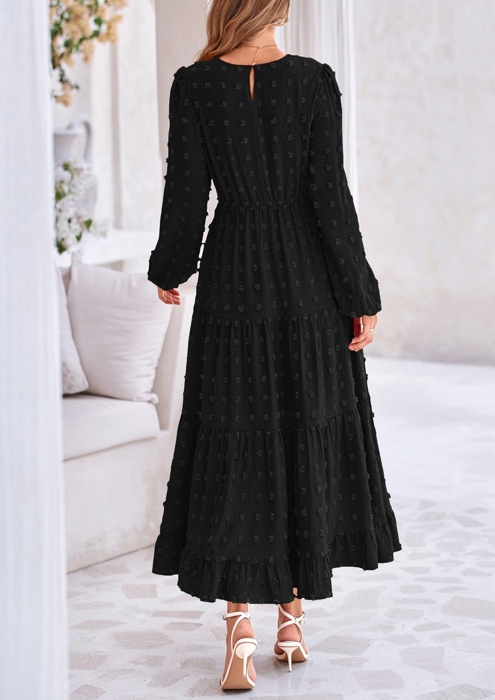 Foto 3 pulgar | Vestido Largo Prettygarden Para Mujer, Elegante, Con Lunares Suizos, Negro - Venta Internacional.