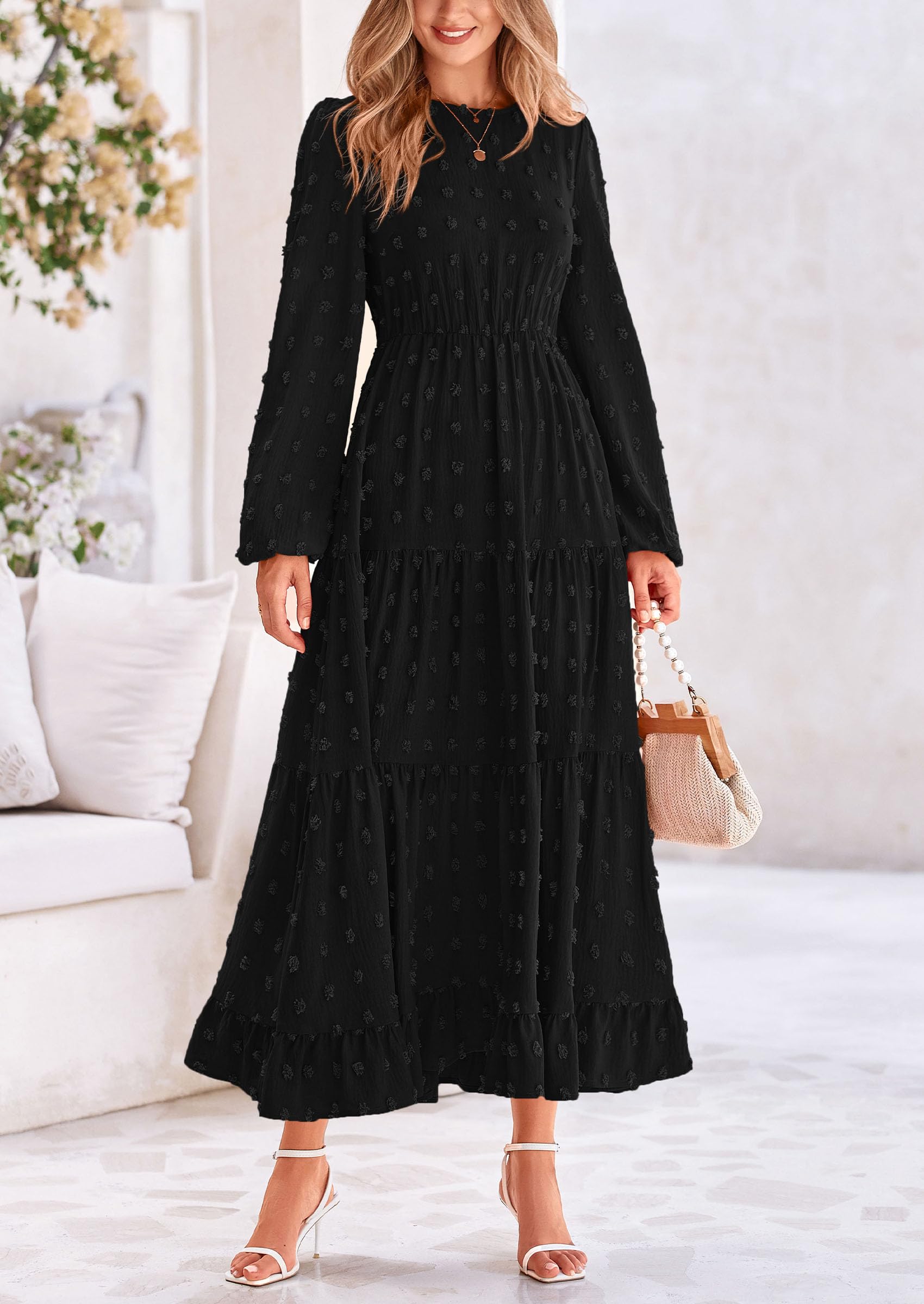 Foto 5 pulgar | Vestido Largo Prettygarden Para Mujer, Elegante, Con Lunares Suizos, Negro - Venta Internacional.