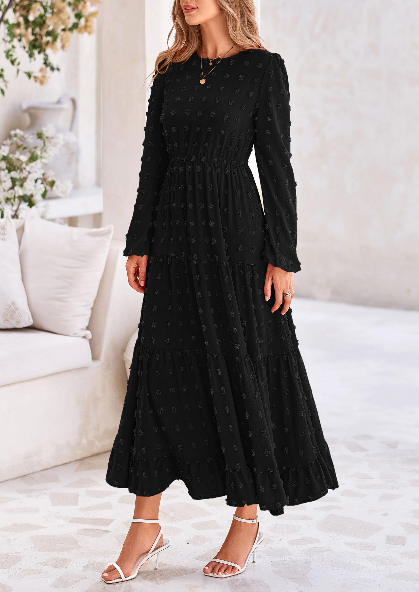 Foto 8 pulgar | Vestido Largo Prettygarden Para Mujer, Elegante, Con Lunares Suizos, Negro - Venta Internacional.