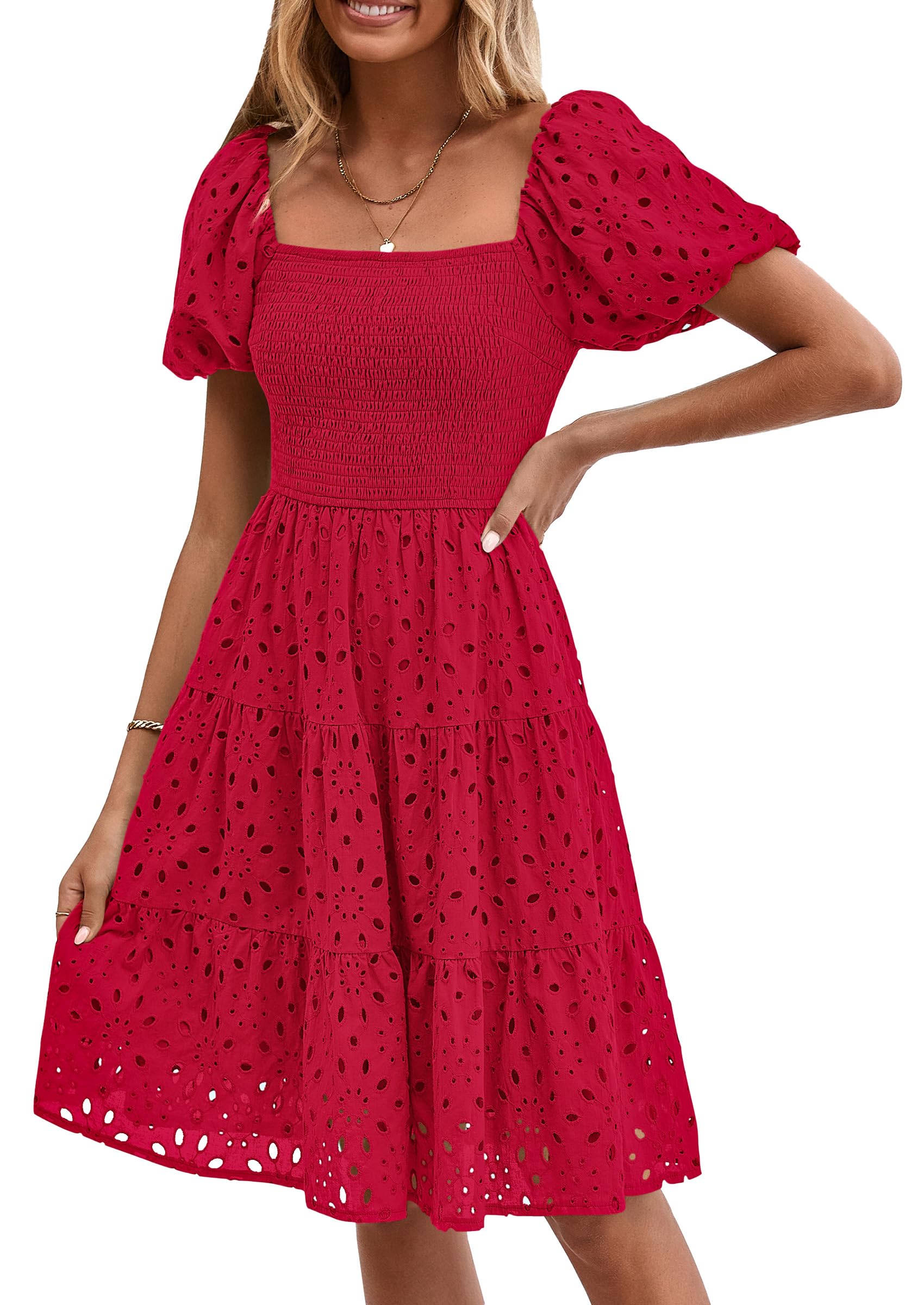Foto 1 | Vestido Prettygarden Para Mujer, Verano, Hombros Descubiertos, Ojales, Rojo - Venta Internacional.