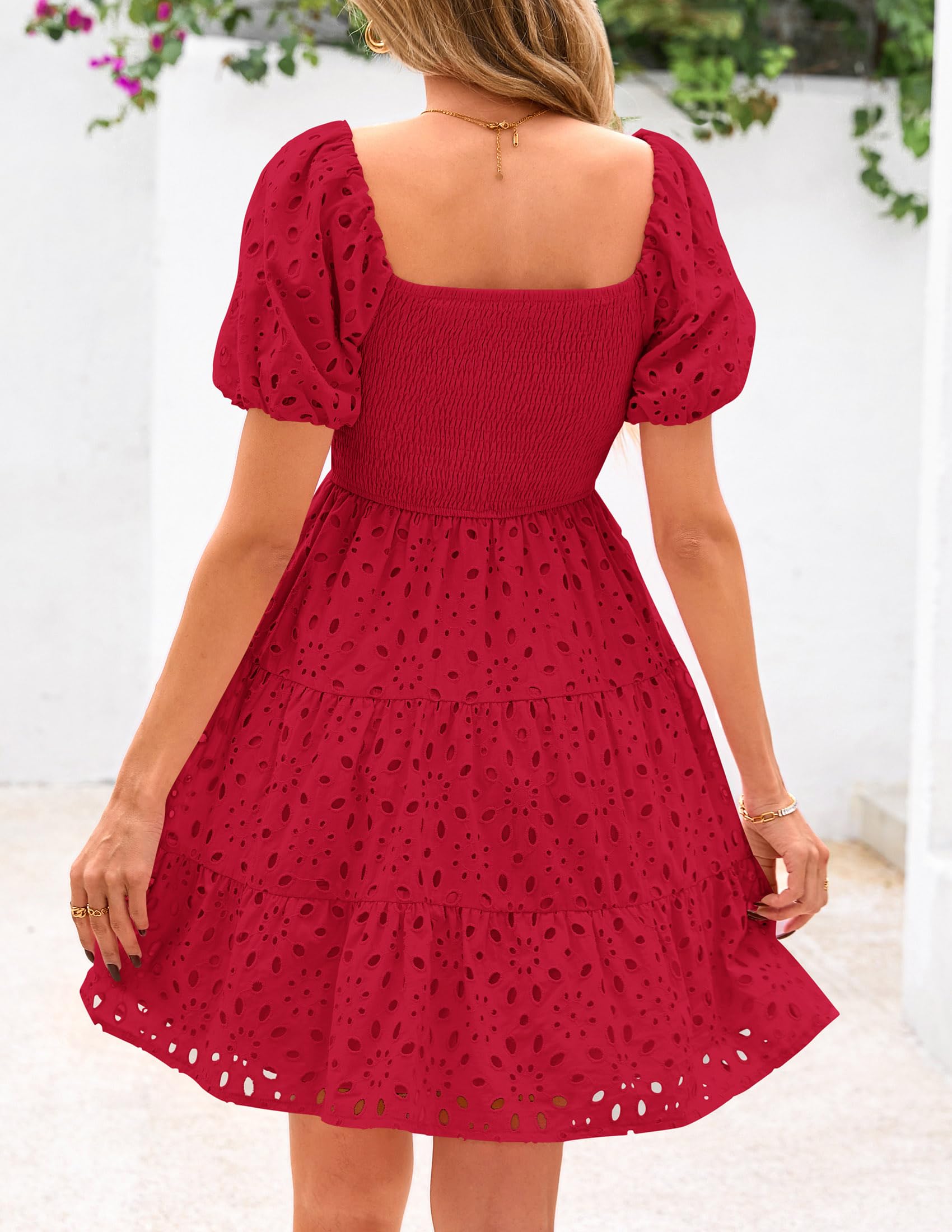 Foto 3 pulgar | Vestido Prettygarden Para Mujer, Verano, Hombros Descubiertos, Ojales, Rojo - Venta Internacional.