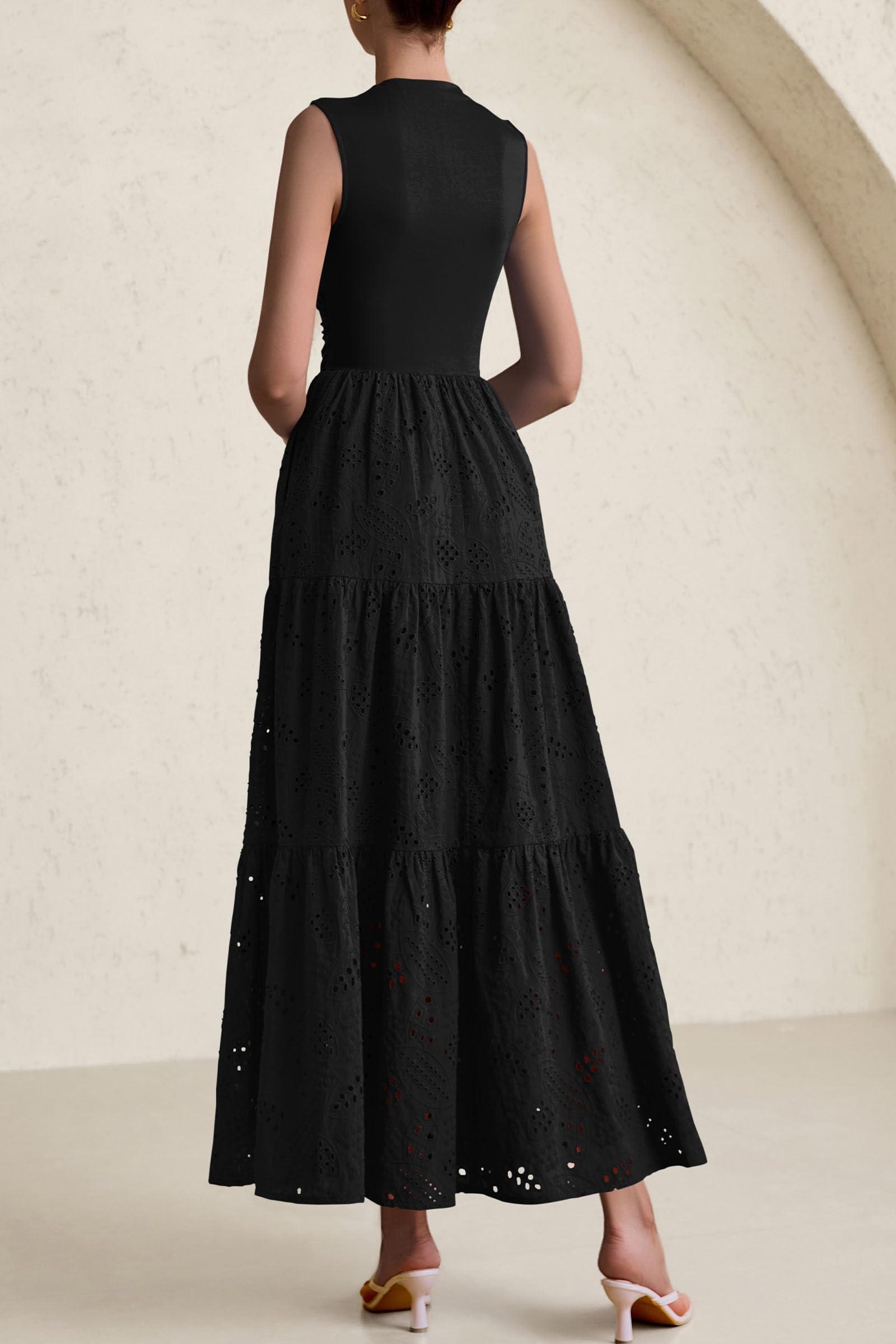 Foto 3 pulgar | Vestido De Verano Prettygarden 2025, Camiseta Sin Mangas Con Ojales, Maxi Con Bolsillos - Venta Internacional.
