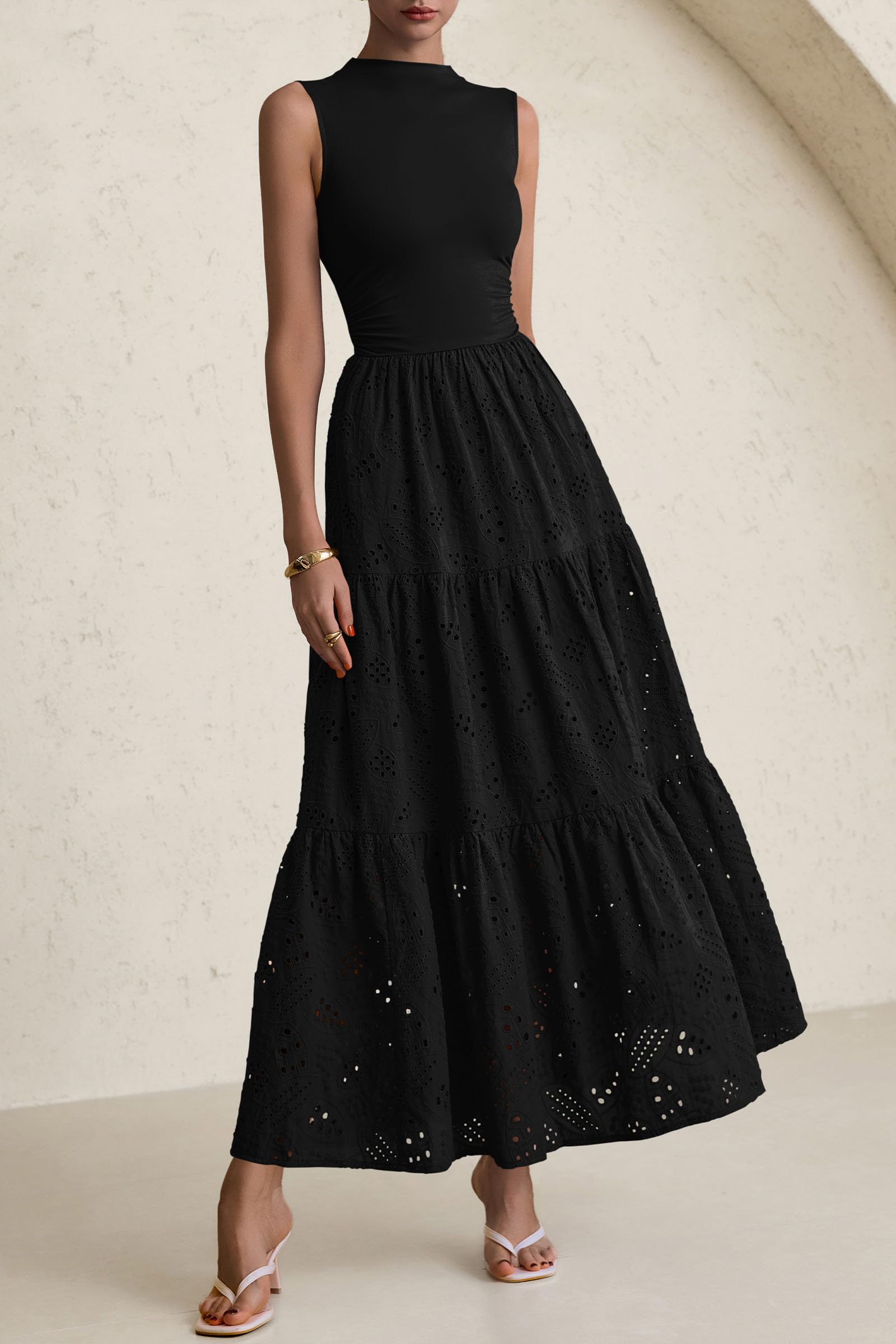 Foto 4 pulgar | Vestido De Verano Prettygarden 2025, Camiseta Sin Mangas Con Ojales, Maxi Con Bolsillos - Venta Internacional.