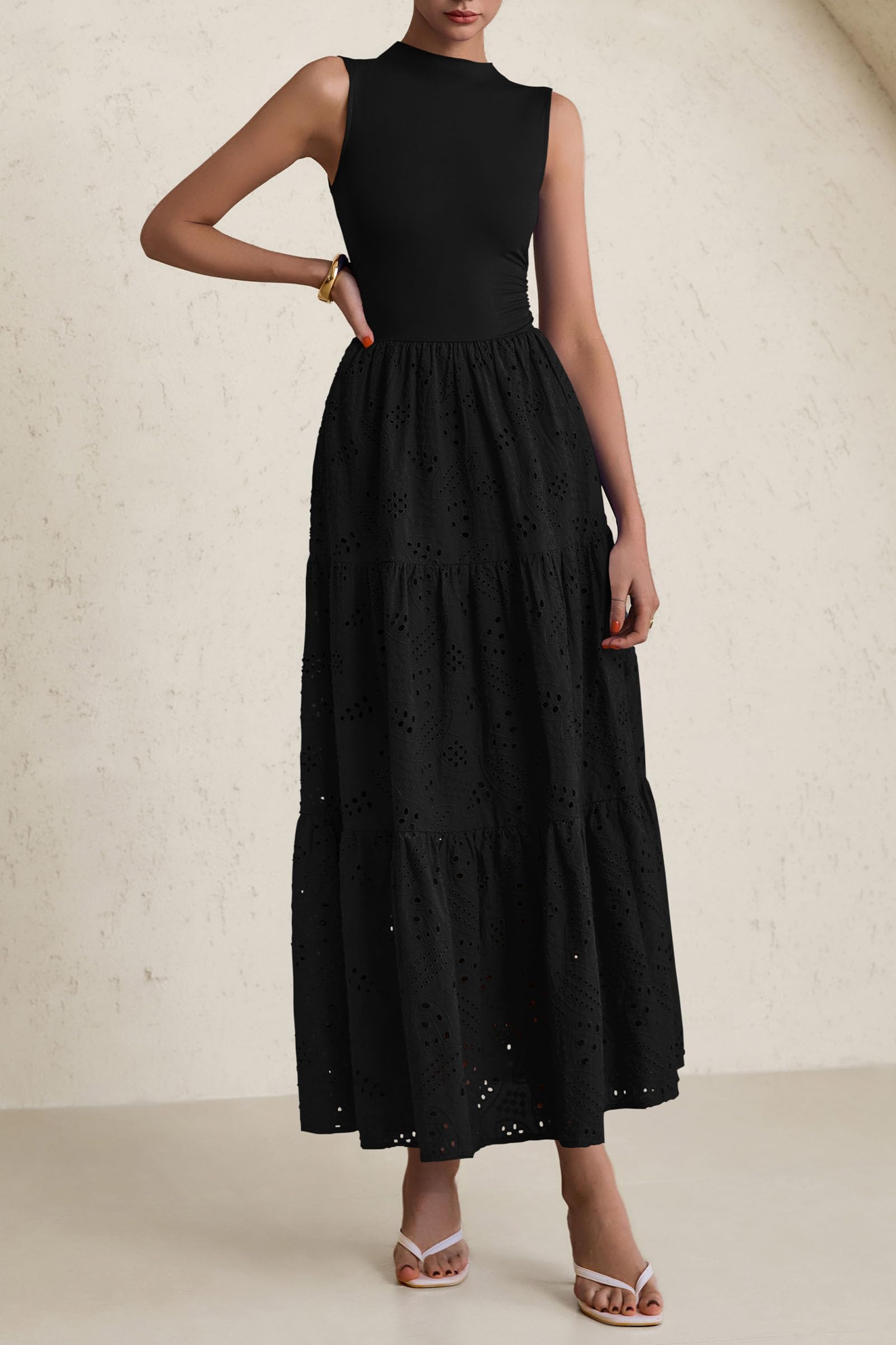 Foto 5 pulgar | Vestido De Verano Prettygarden 2025, Camiseta Sin Mangas Con Ojales, Maxi Con Bolsillos - Venta Internacional.