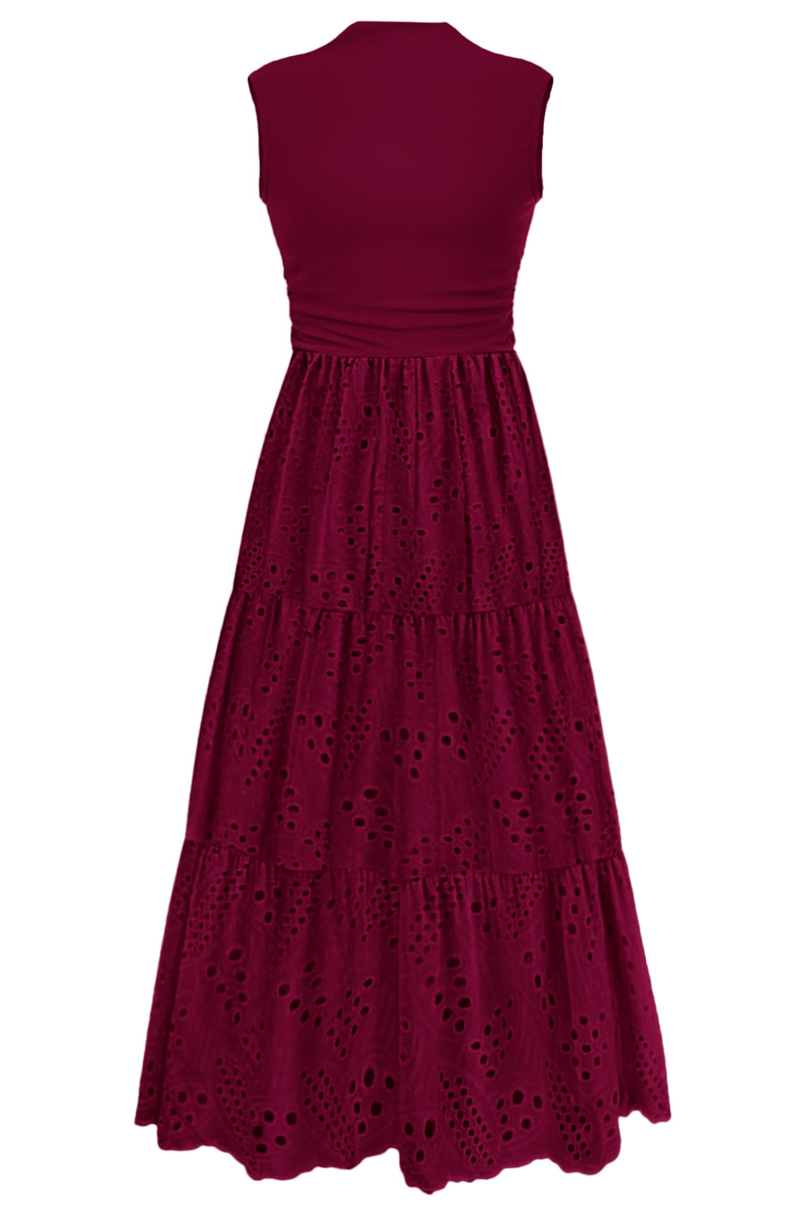 Foto 2 pulgar | Vestido De Verano Prettygarden 2025, Camiseta Sin Mangas Con Ojales, Maxi Azufaifo Rojo - Venta Internacional.