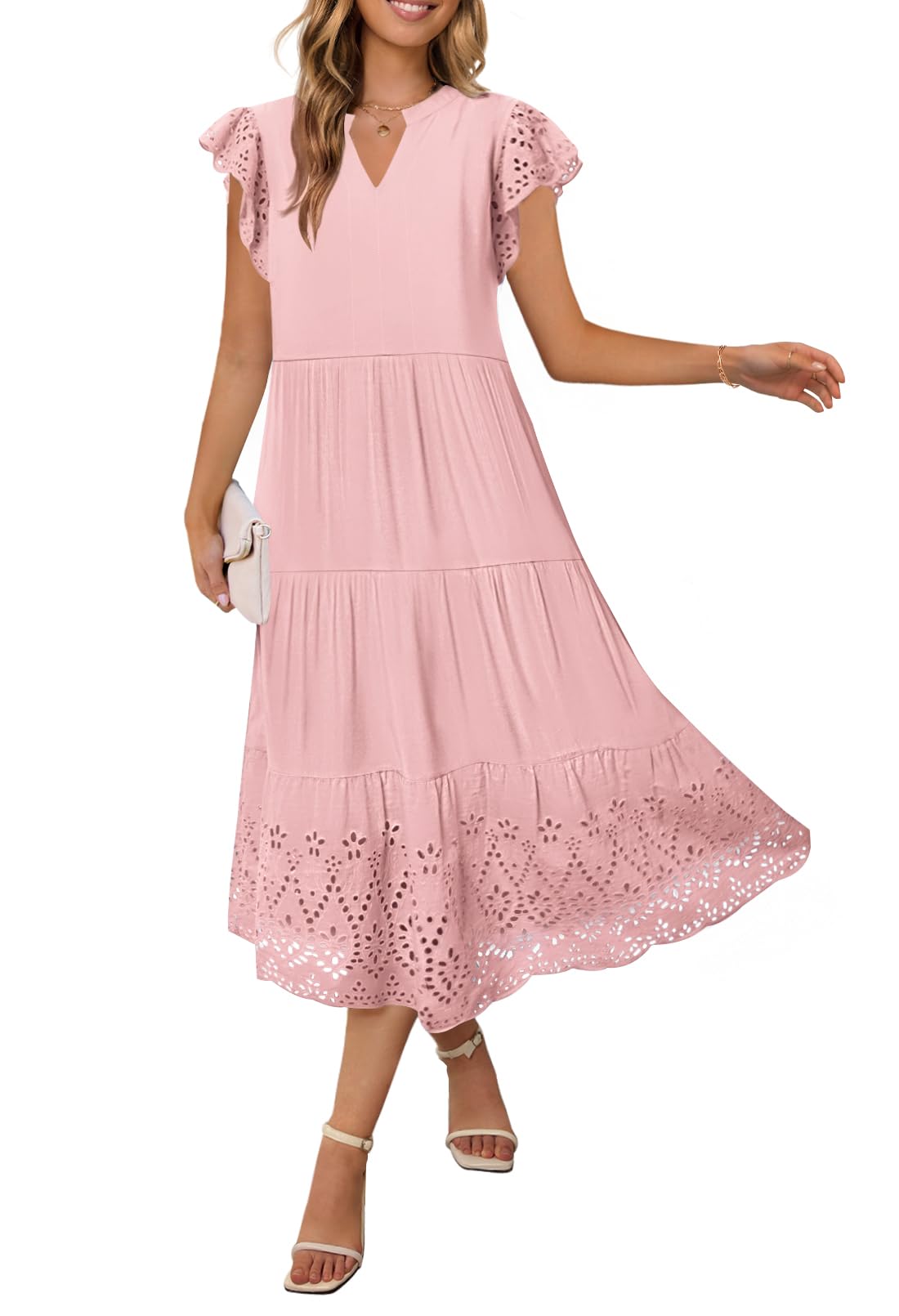 Foto 1 | Vestido Merokeety 2025, Verano, Manga Corta, Cuello En V, Línea A, Rosa - Venta Internacional.