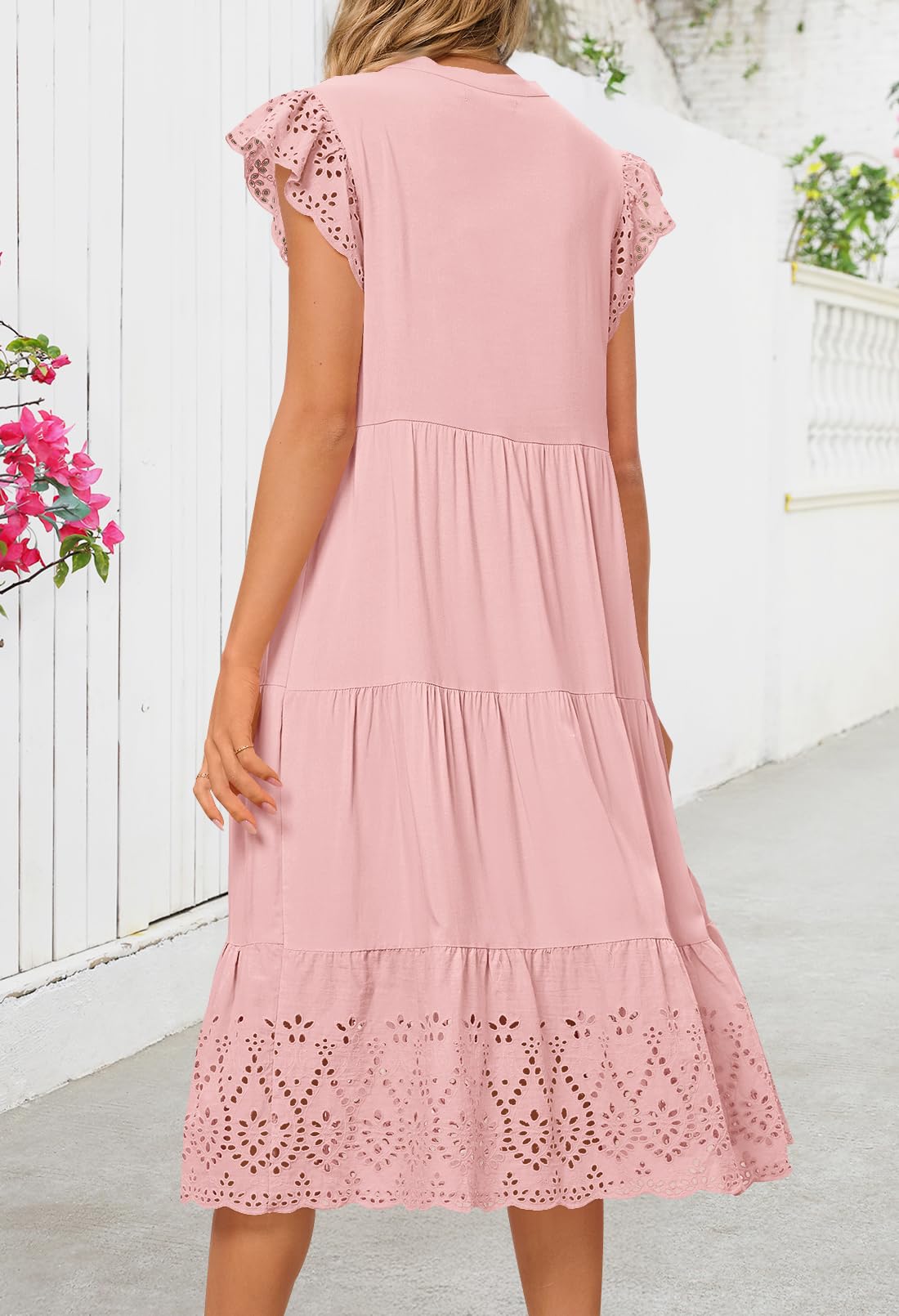 Foto 5 pulgar | Vestido Merokeety 2025, Verano, Manga Corta, Cuello En V, Línea A, Rosa - Venta Internacional.