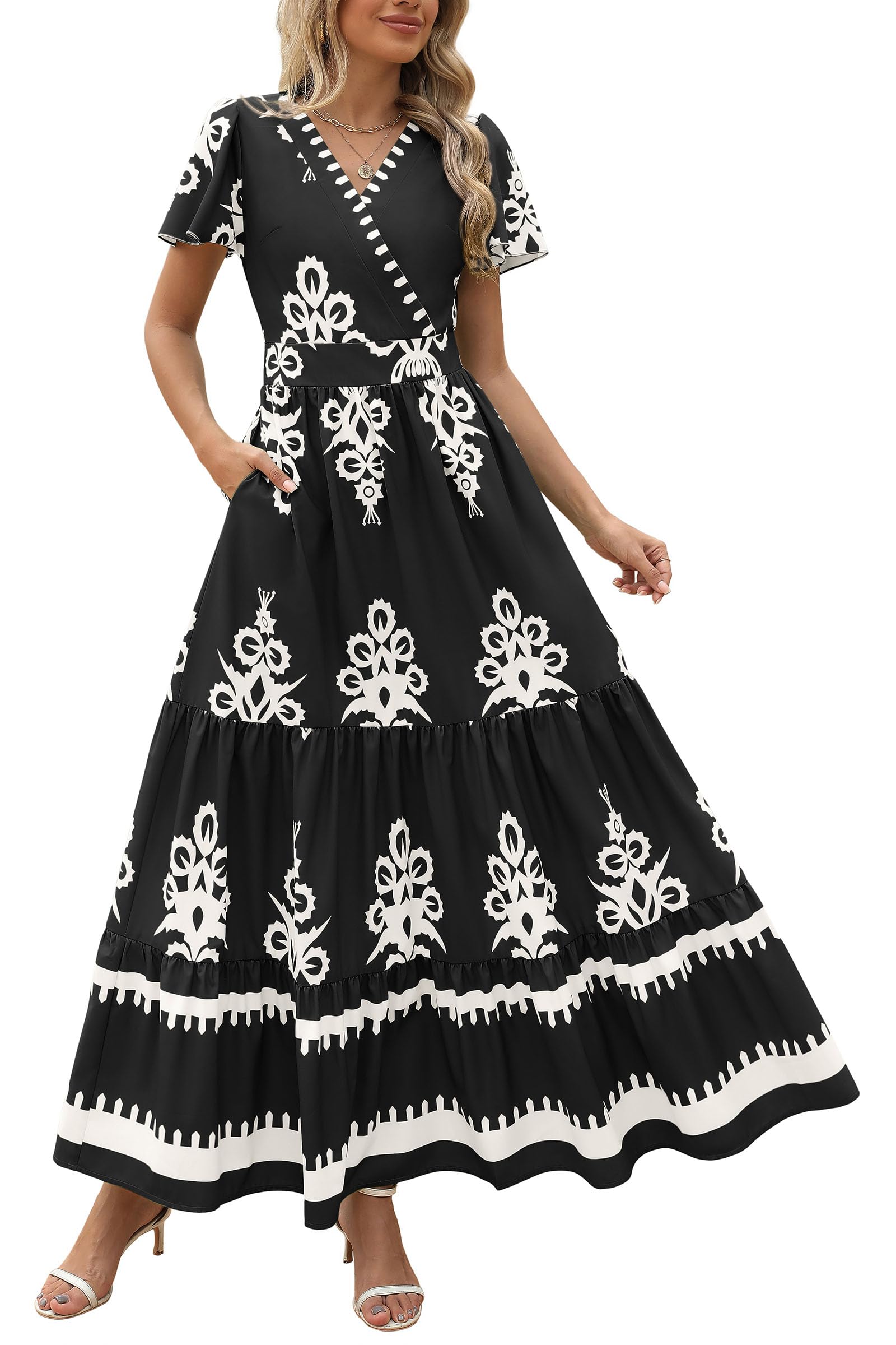 Vestido Largo Prettygarden Para Mujer, Verano 2025, Cuello En V, Estampado Floral - Venta Internacional.