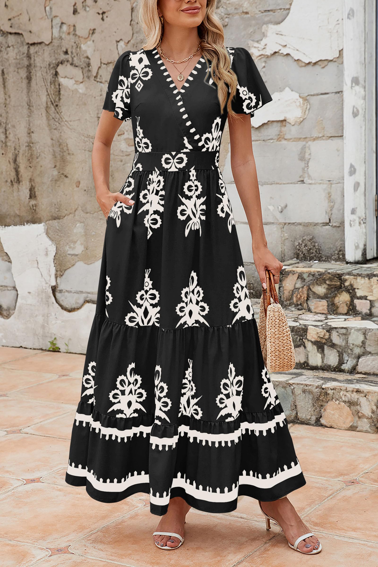 Foto 4 pulgar | Vestido Largo Prettygarden Para Mujer, Verano 2025, Cuello En V, Estampado Floral - Venta Internacional.