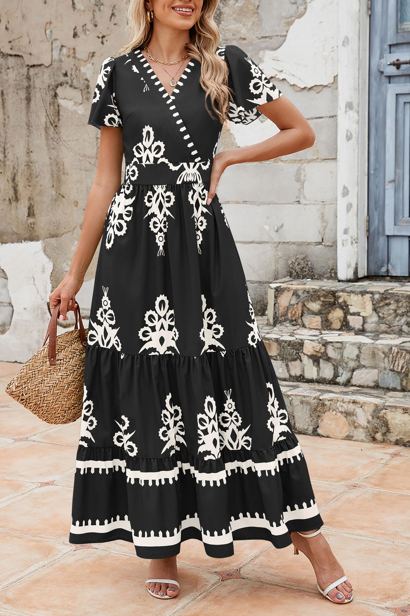 Foto 5 | Vestido Largo Prettygarden Para Mujer, Verano 2025, Cuello En V, Estampado Floral - Venta Internacional.
