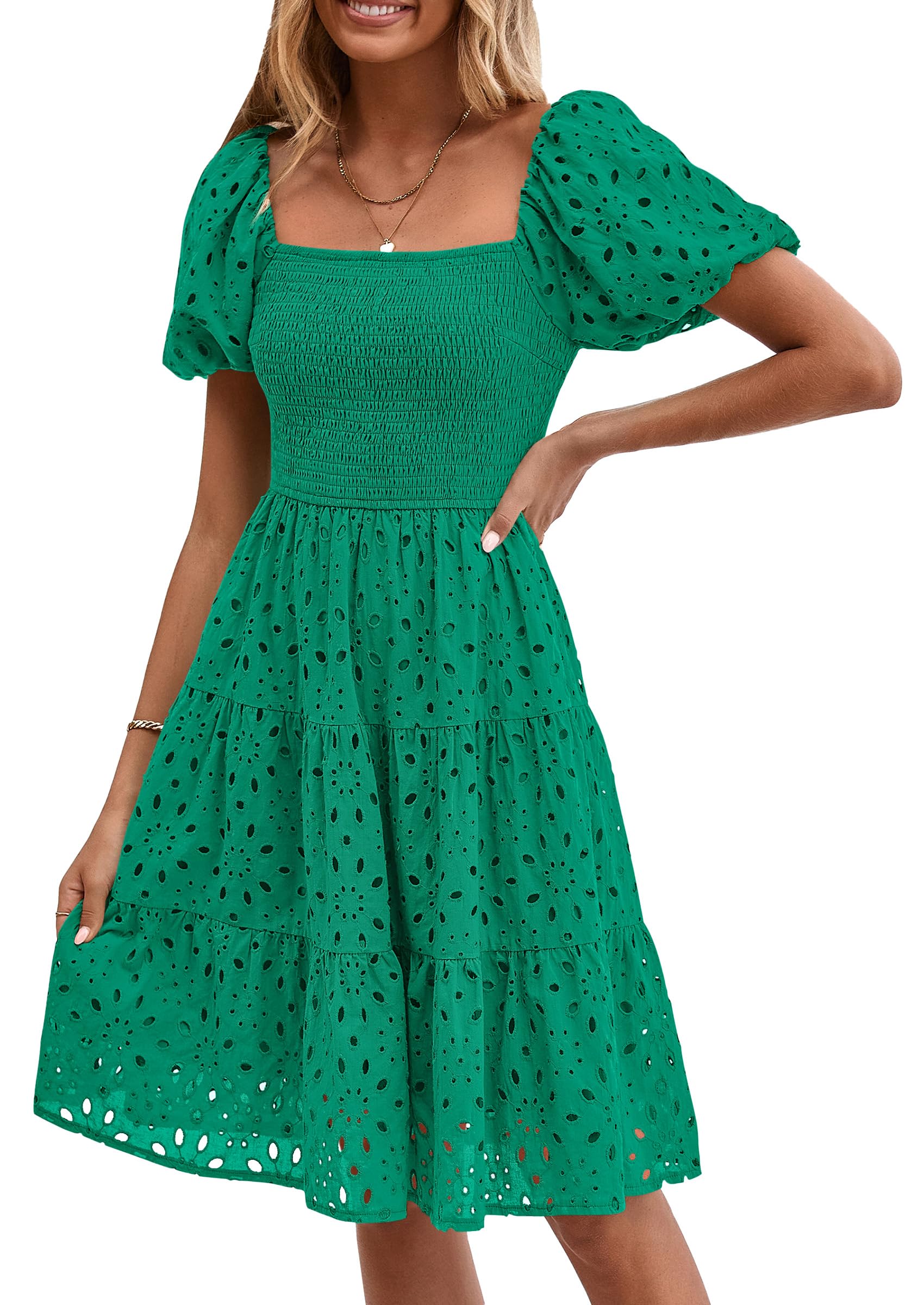 Vestido Prettygarden De Algodón Verde Con Hombros Descubiertos Para Mujer - Venta Internacional.