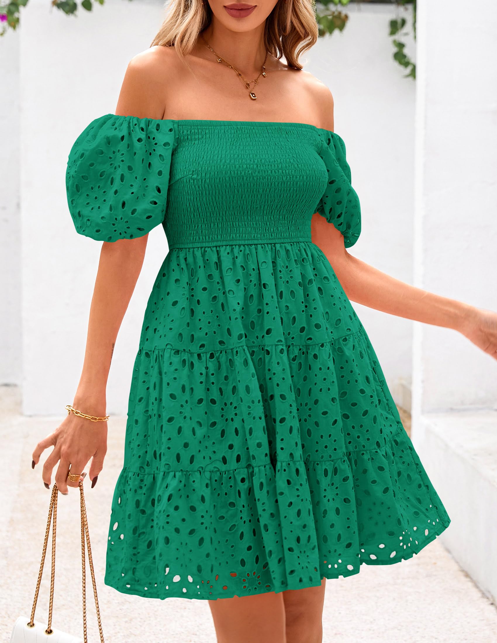 Foto 5 pulgar | Vestido Prettygarden De Algodón Verde Con Hombros Descubiertos Para Mujer - Venta Internacional.