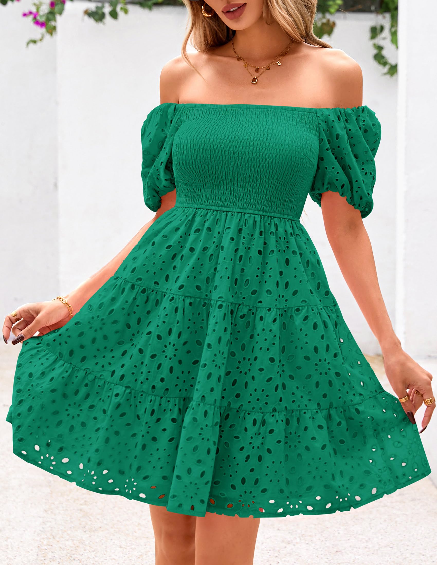Foto 6 pulgar | Vestido Prettygarden De Algodón Verde Con Hombros Descubiertos Para Mujer - Venta Internacional.