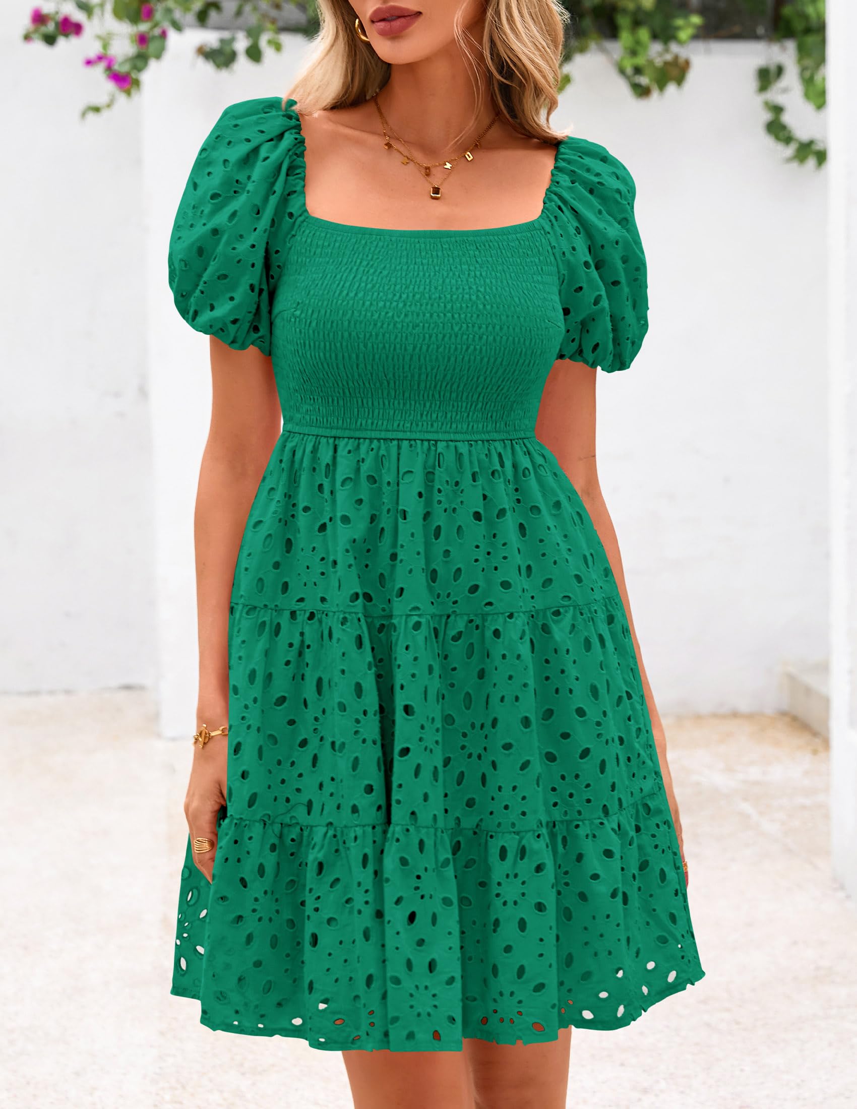Foto 7 pulgar | Vestido Prettygarden De Algodón Verde Con Hombros Descubiertos Para Mujer - Venta Internacional.