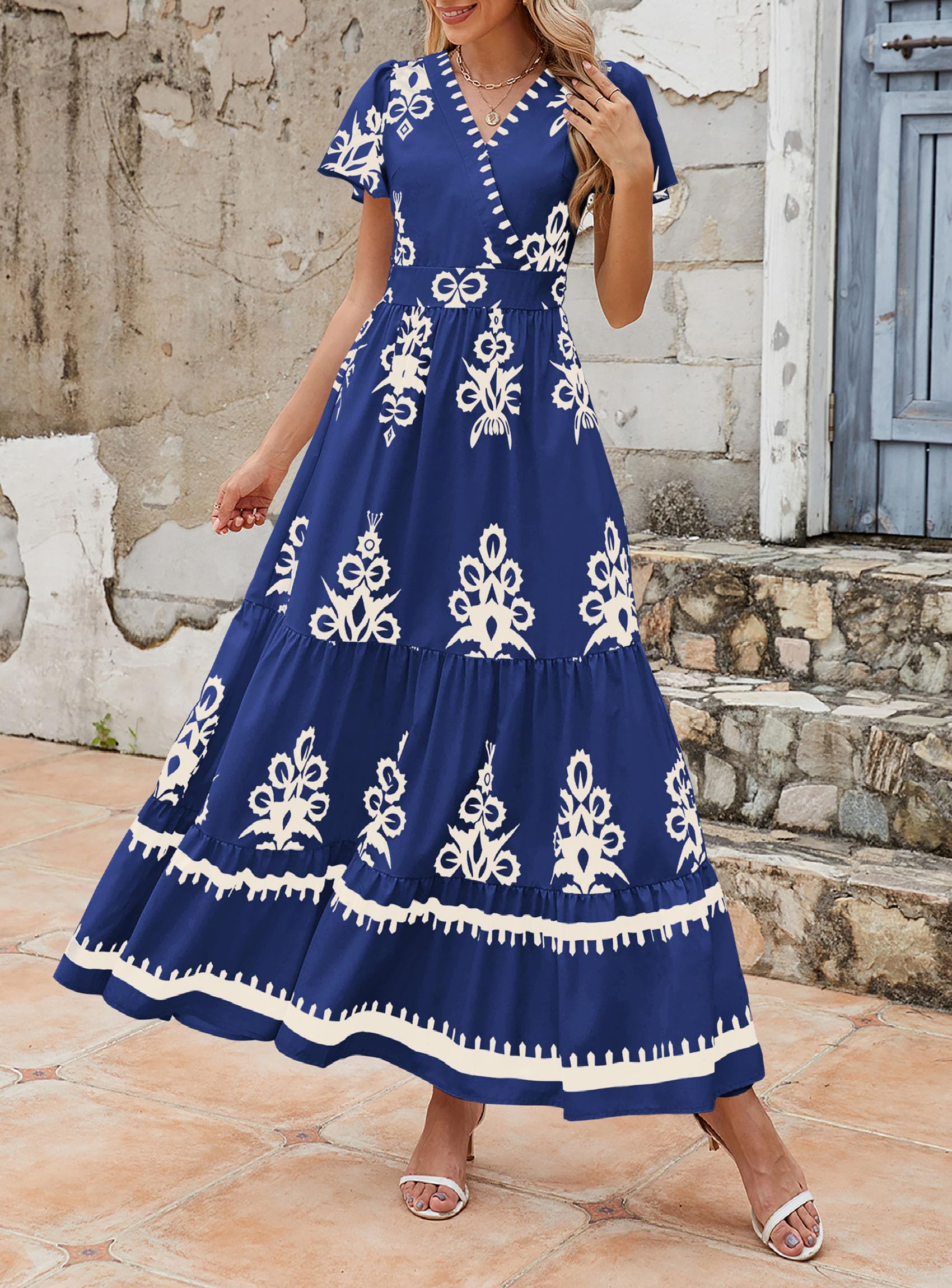 Foto 4 | Vestido Largo Prettygarden Para Mujer, Verano 2025, Con Cuello En V, Estampado Floral - Venta Internacional.