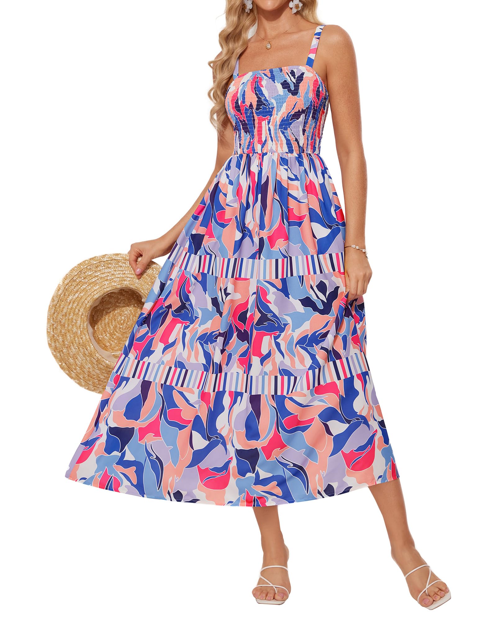Foto 1 | Vestido Grace Karin Floral Para Mujer 2025, Verano, Línea A, Azul Y Rosa S - Venta Internacional.
