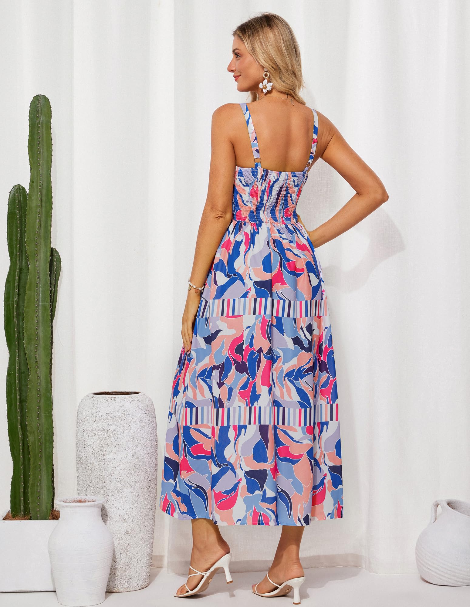 Foto 2 | Vestido Grace Karin Floral Para Mujer 2025, Verano, Línea A, Azul Y Rosa S - Venta Internacional.